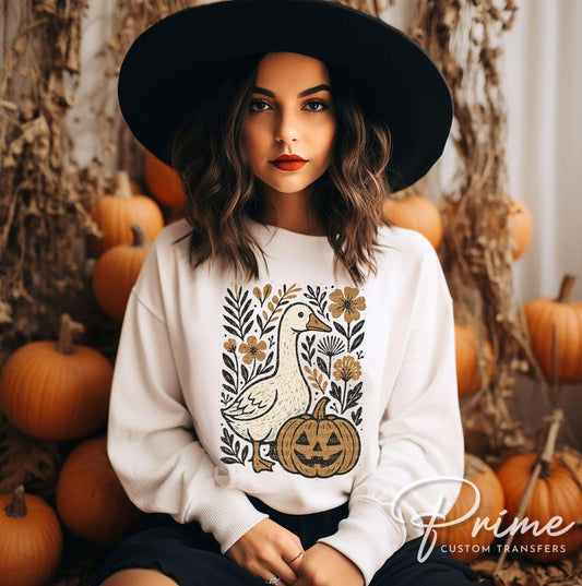 Coquette Autumn Goose DTF Transfer, Ready to Press, Heat Transfer, Direct to Film, Halloween, Trendy, Leaves, Bow, Girly, Pumpkins, Fall