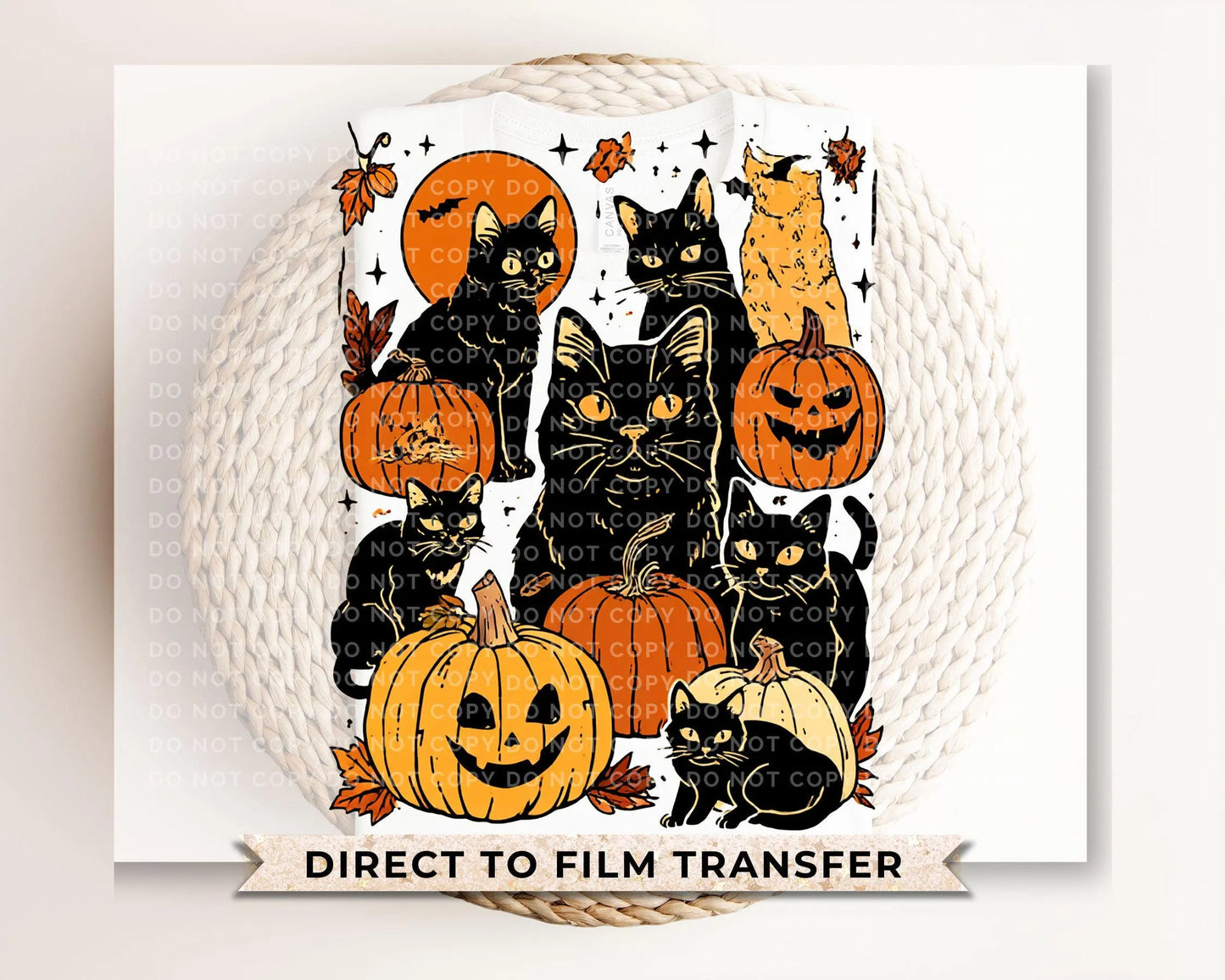 Autumn Black Cat DTF Transfer, Ready to Press, Heat Transfer, Direct to Film, Halloween, Trendy, Leaves, Gothic, Pumpkins, Fall, Kittens