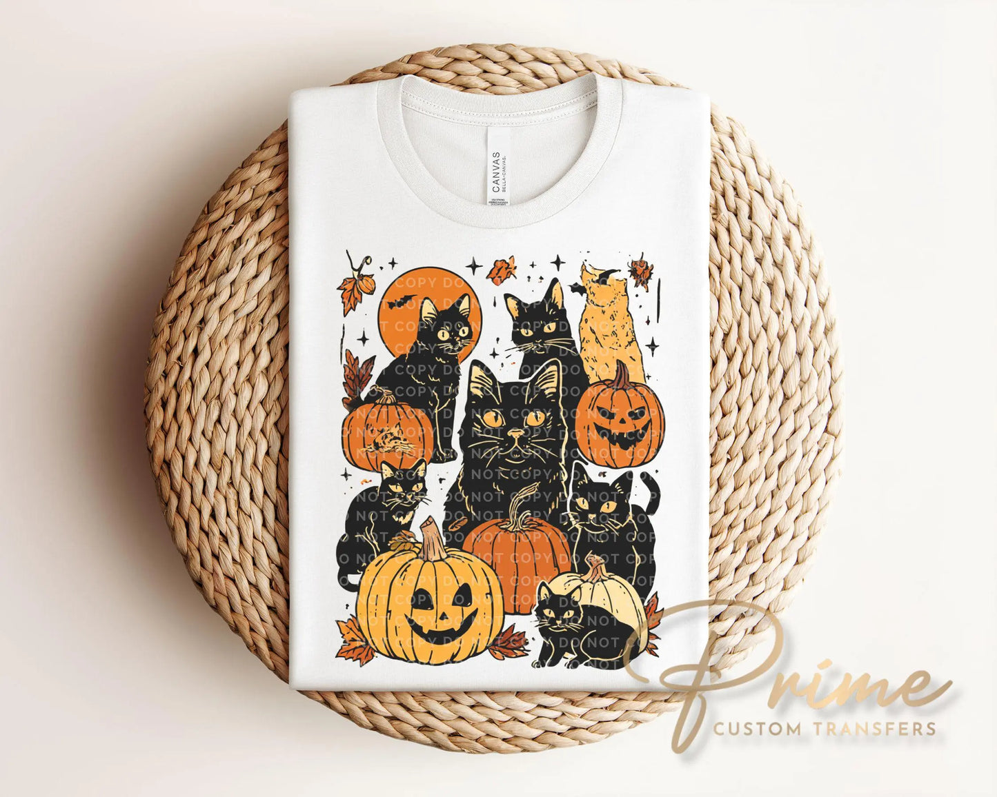 Autumn Black Cat DTF Transfer, Ready to Press, Heat Transfer, Direct to Film, Halloween, Trendy, Leaves, Gothic, Pumpkins, Fall, Kittens