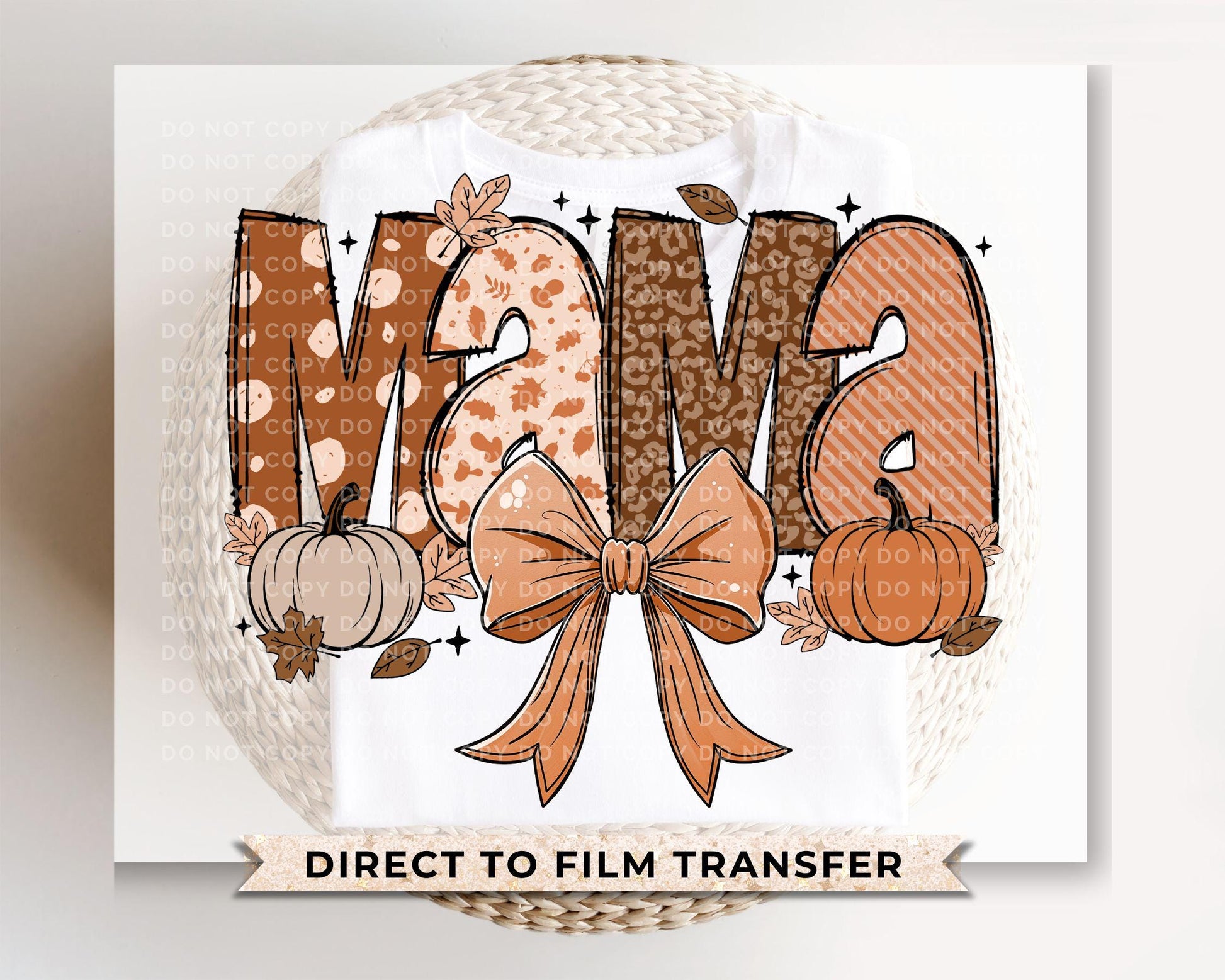 Coquette Fall Mama DTF transfer, Back to School, Heat Transfer, Ready to Press, Direct to Film, Autumn, Bow, Doodle, Pumpkins, Gift for Mom