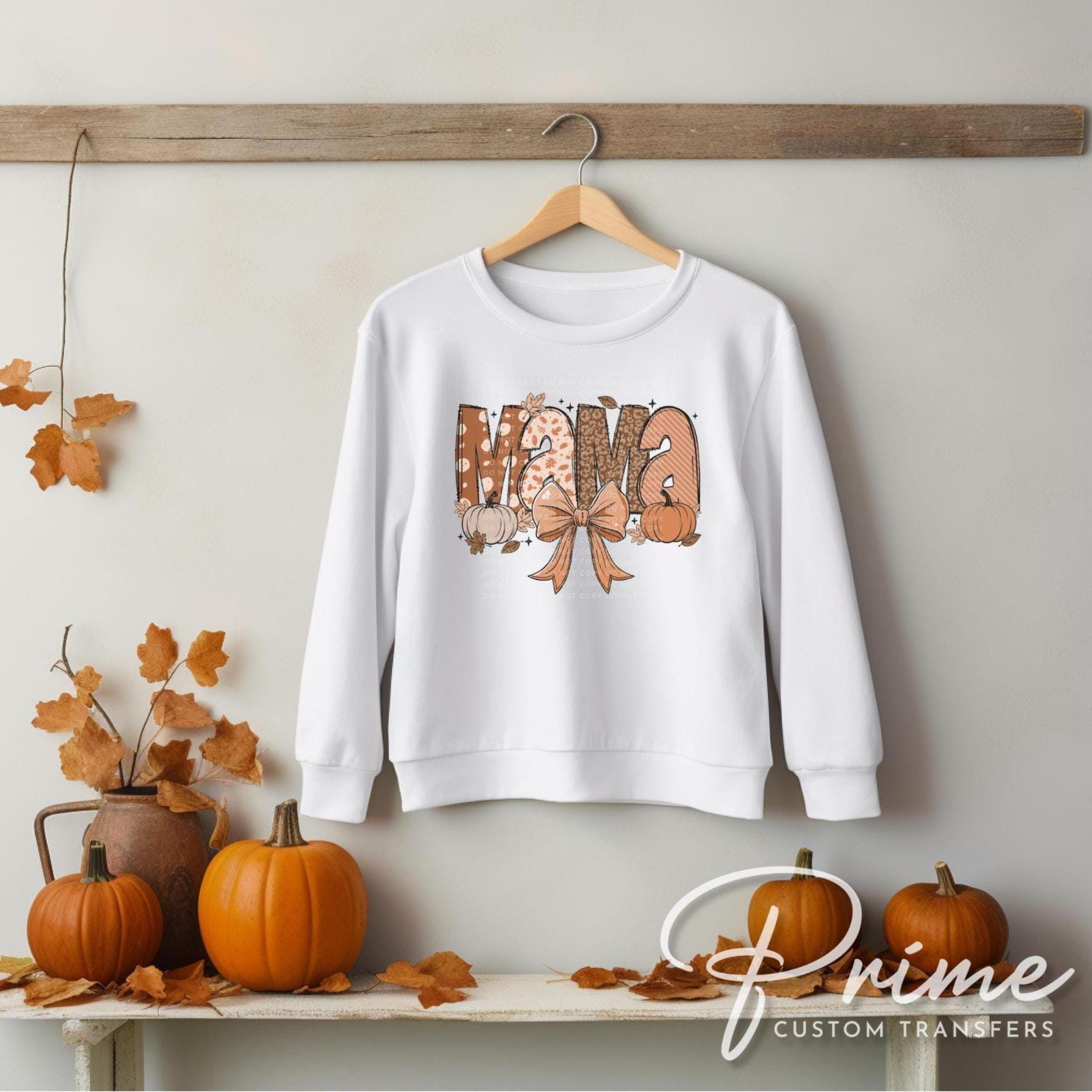 Coquette Fall Mama DTF transfer, Back to School, Heat Transfer, Ready to Press, Direct to Film, Autumn, Bow, Doodle, Pumpkins, Gift for Mom