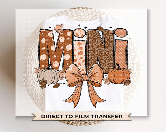 Coquette Fall Mini DTF transfer, Heat Transfer, Ready to Press, Direct to Film, Autumn, Bow, Doodle, Pumpkins, Fall, Matching Mommy and Me