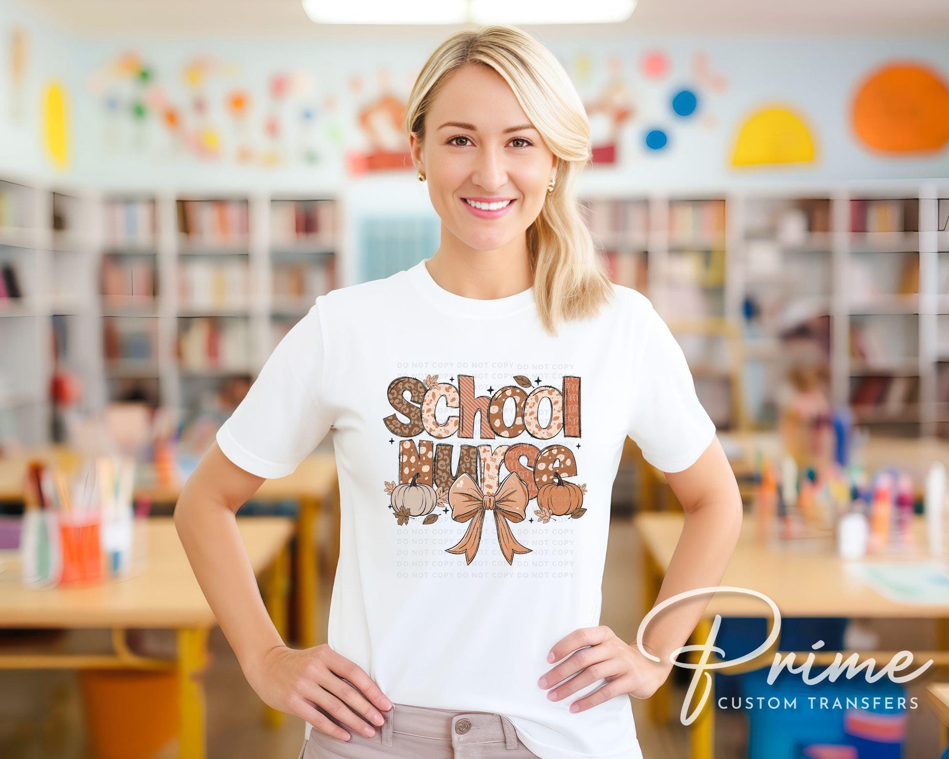 Coquette Fall School Nurse DTF transfer, Back to School, Heat Transfer, Ready to Press, Direct to Film, Autumn, Bow, Doodle, Pumpkins, Gift