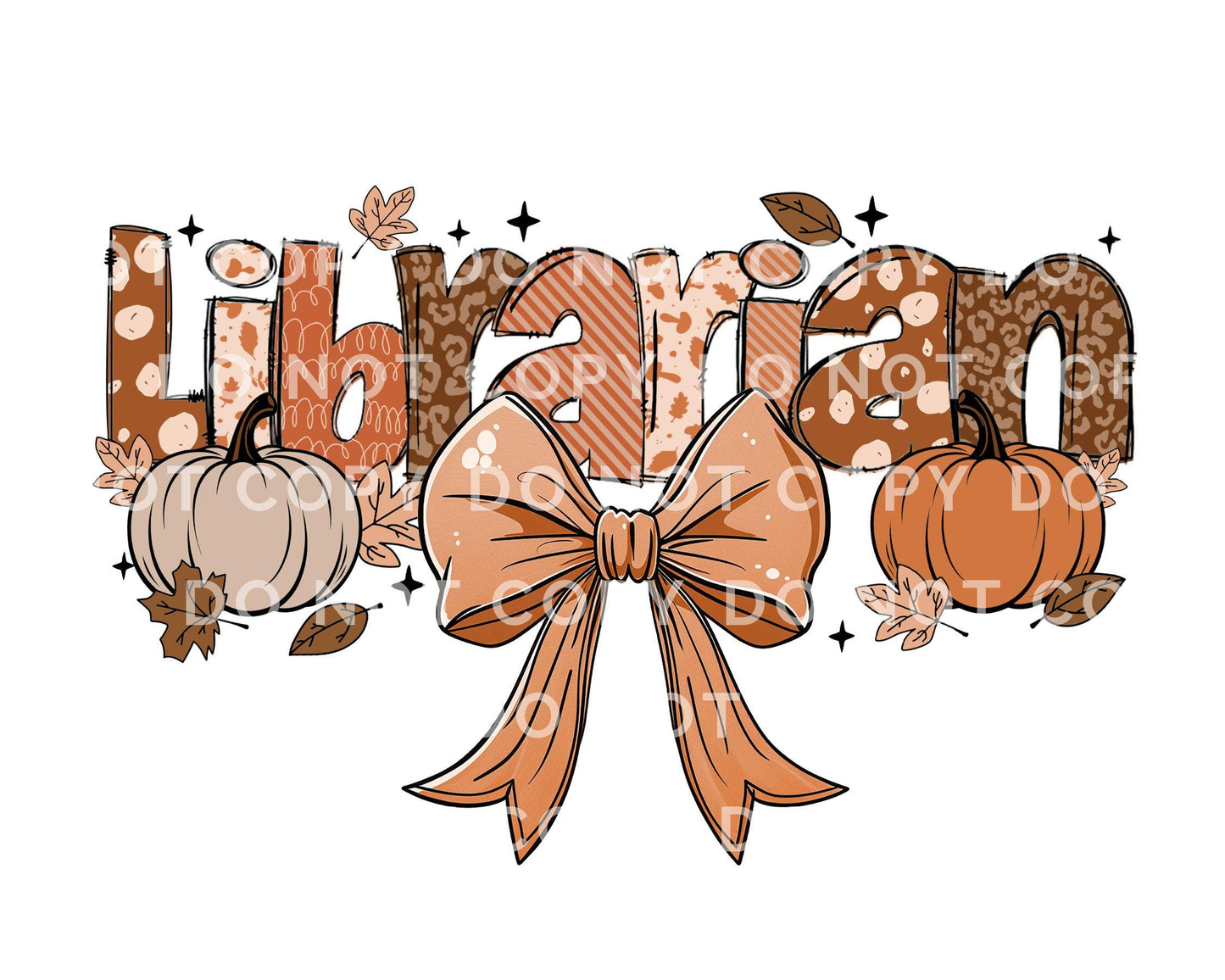 Coquette Fall Librarian DTF transfer, Back to School, Heat Transfer, Ready to Press, Direct to Film, Autumn, Bow, Doodle, Pumpkins, Gift