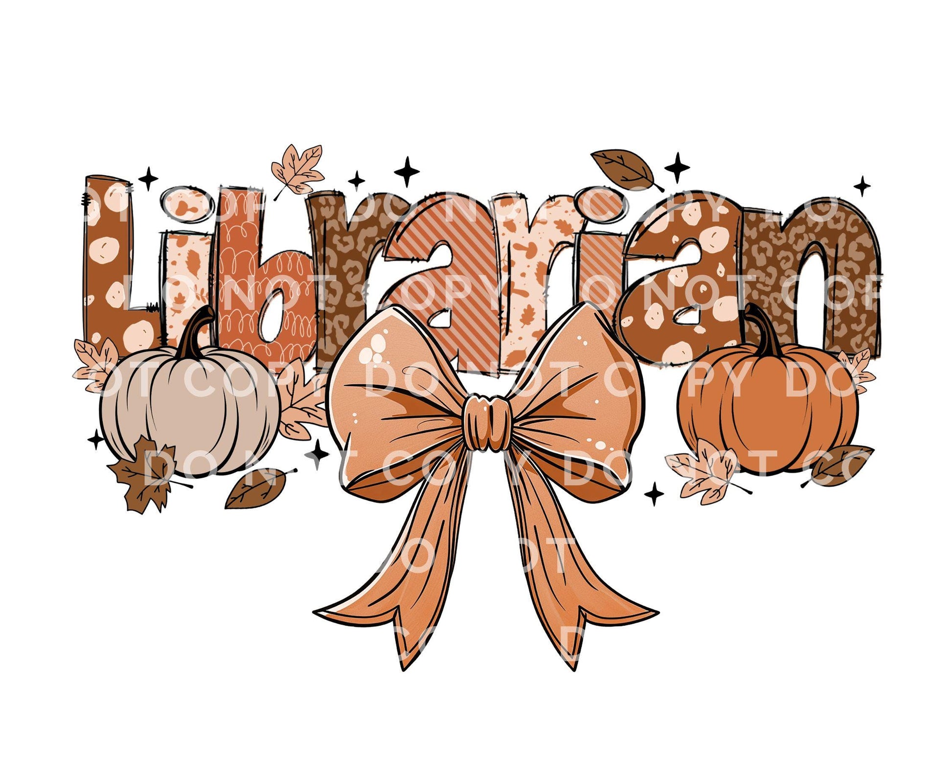 Coquette Fall Librarian DTF transfer, Back to School, Heat Transfer, Ready to Press, Direct to Film, Autumn, Bow, Doodle, Pumpkins, Gift