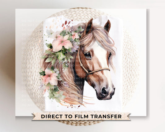 Floral Horse DTF Transfers, Ready to Press, T-shirt Transfers, Heat Transfer, Direct to Film, Western, Flowers, Girly, Cowgirl, Watercolor