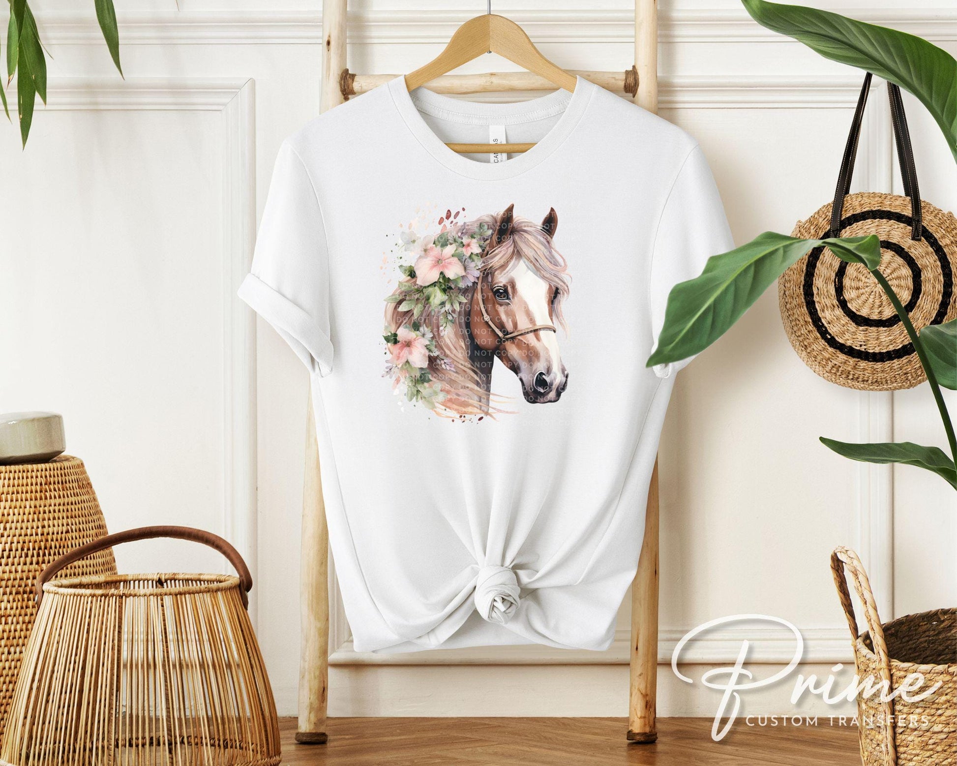Floral Horse DTF Transfers, Ready to Press, T-shirt Transfers, Heat Transfer, Direct to Film, Western, Flowers, Girly, Cowgirl, Watercolor