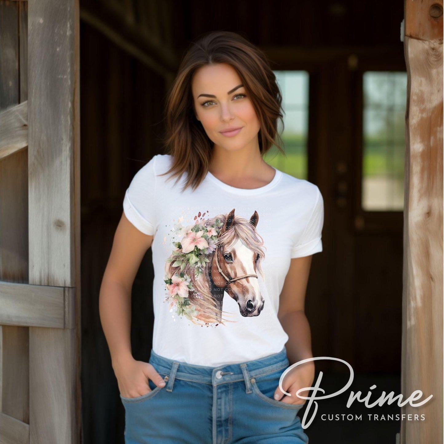 Floral Horse DTF Transfers, Ready to Press, T-shirt Transfers, Heat Transfer, Direct to Film, Western, Flowers, Girly, Cowgirl, Watercolor