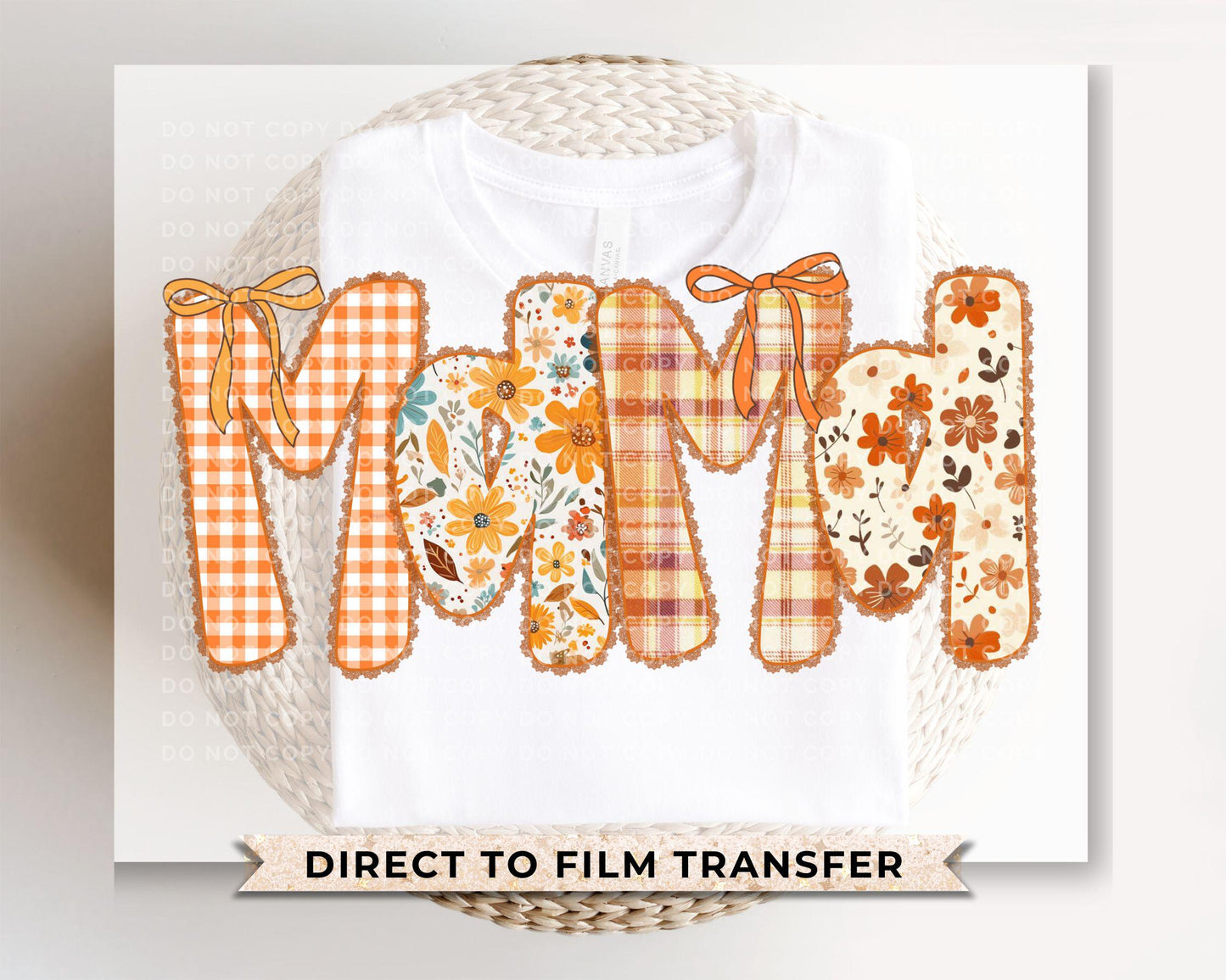 Coquette Preppy Floral Fall Mama DTF Transfer, Ready to Press, T-shirt Transfers, Sublimation, Direct to Film, Lace, Ribbon, Bows, Autumn