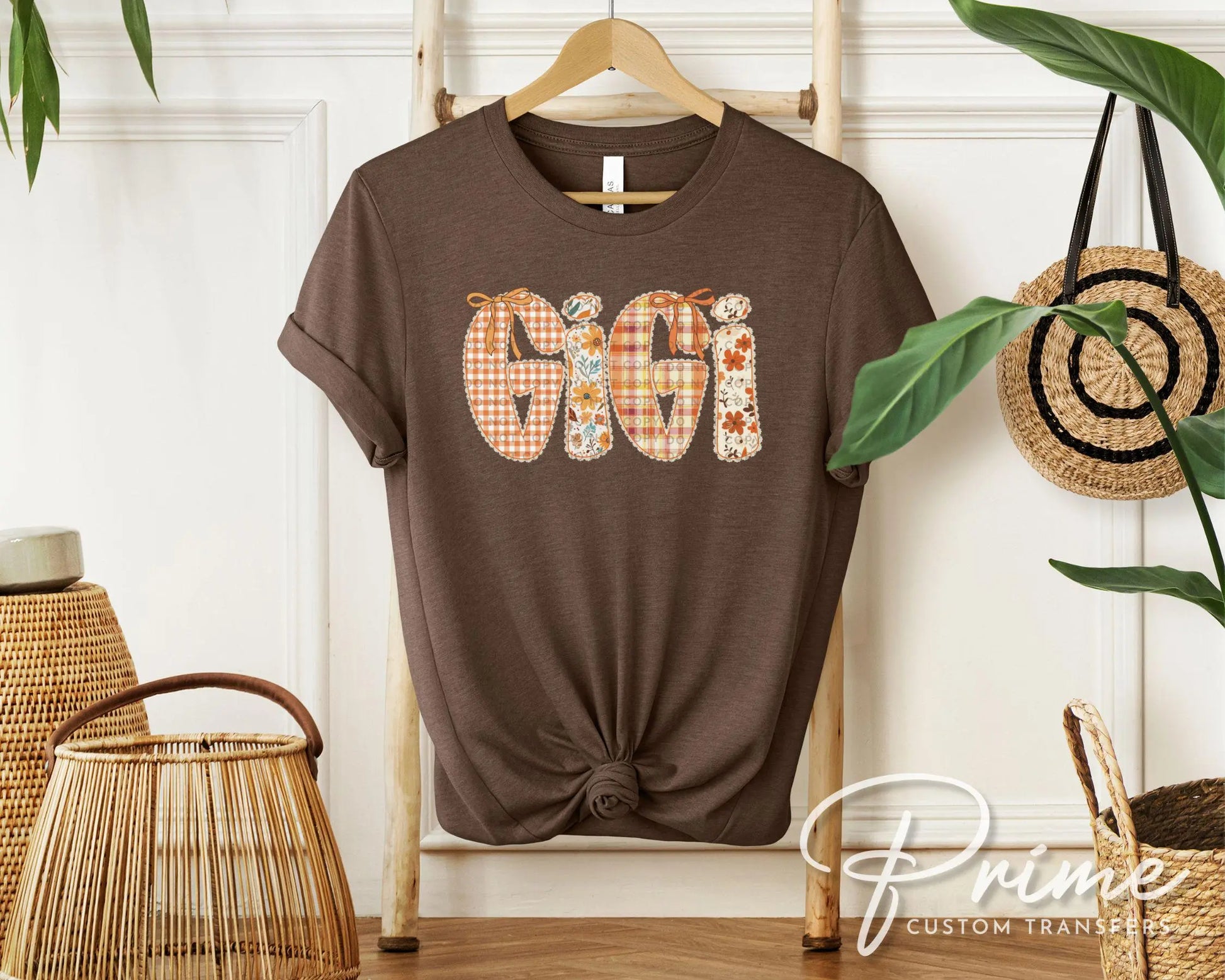 Coquette Preppy Floral Fall Gigi DTF Transfer, Ready to Press, T-shirt Transfers, Direct to Film, Lace, Ribbon, Autumn, Gift for Grandma