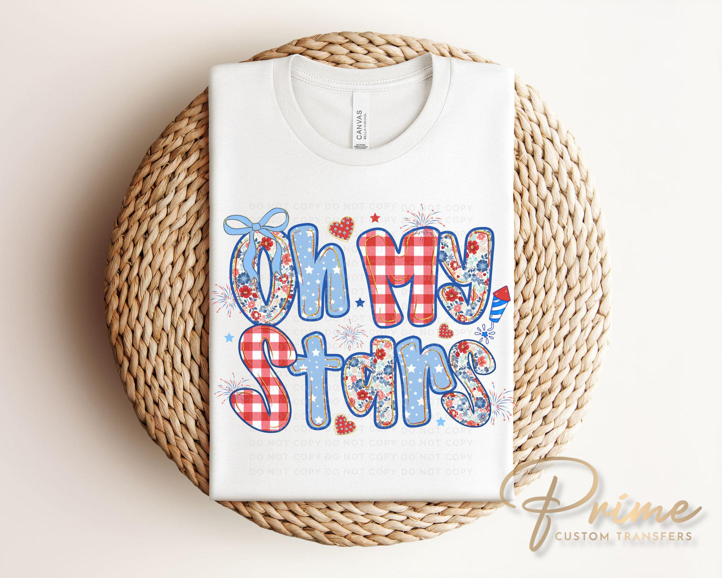 Coquette 4th of July DTF Transfers, Ready to Press, T-shirt Transfers, Direct to Film, Ribbon, Bows, Trendy, USA, Flowers, Oh My Stars