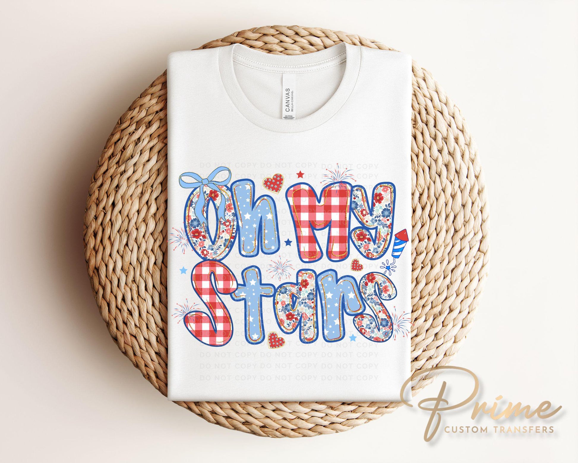 Coquette 4th of July DTF Transfers, Ready to Press, T-shirt Transfers, Direct to Film, Ribbon, Bows, Trendy, USA, Flowers, Oh My Stars