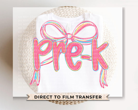 Back to School DTF Transfer, Ready to Press, T-shirt Transfer, Heat Transfer, Direct to Film, Preschool, Coquette First Day Of School, Pre-K