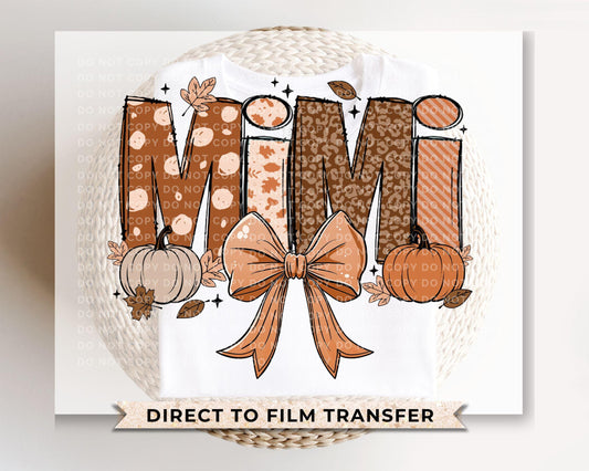 Coquette Fall Doodle Mimi DTF Transfer, Ready to Press, T-shirt Transfers, Direct to Film, Lace, Ribbon, Pumpkins, Autumn, Gift for Mimi