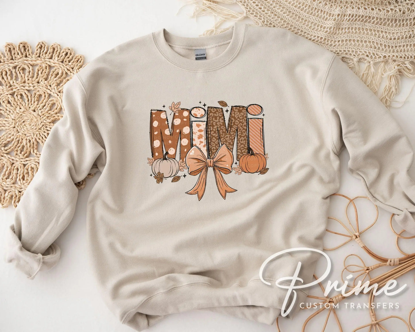 Coquette Fall Doodle Mimi DTF Transfer, Ready to Press, T-shirt Transfers, Direct to Film, Lace, Ribbon, Pumpkins, Autumn, Gift for Mimi