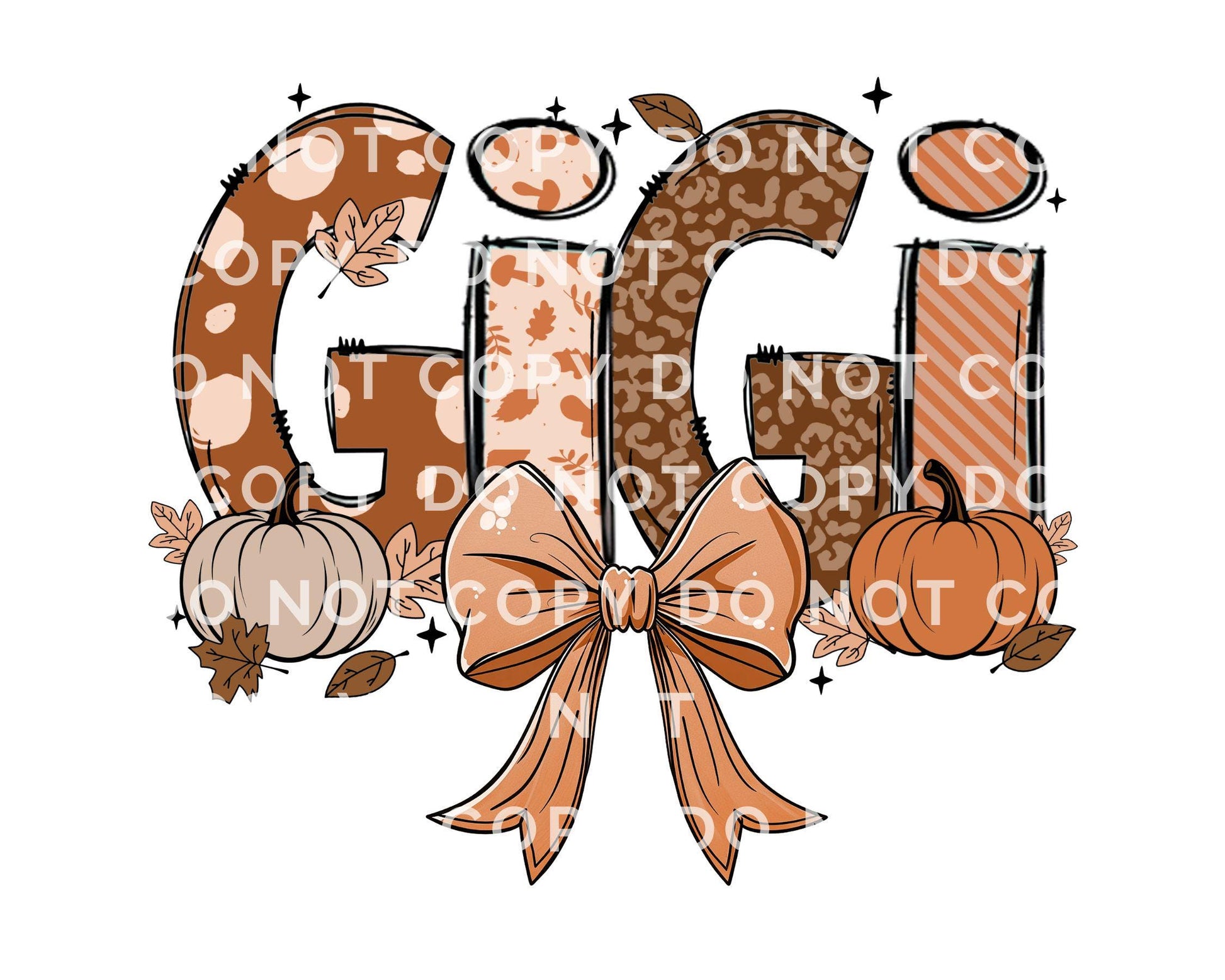 Coquette Fall Doodle Gigi DTF Transfer, Ready to Press, T-shirt Transfers, Direct to Film, Lace, Ribbon, Autumn, Pumpkin, Gift for Grandma