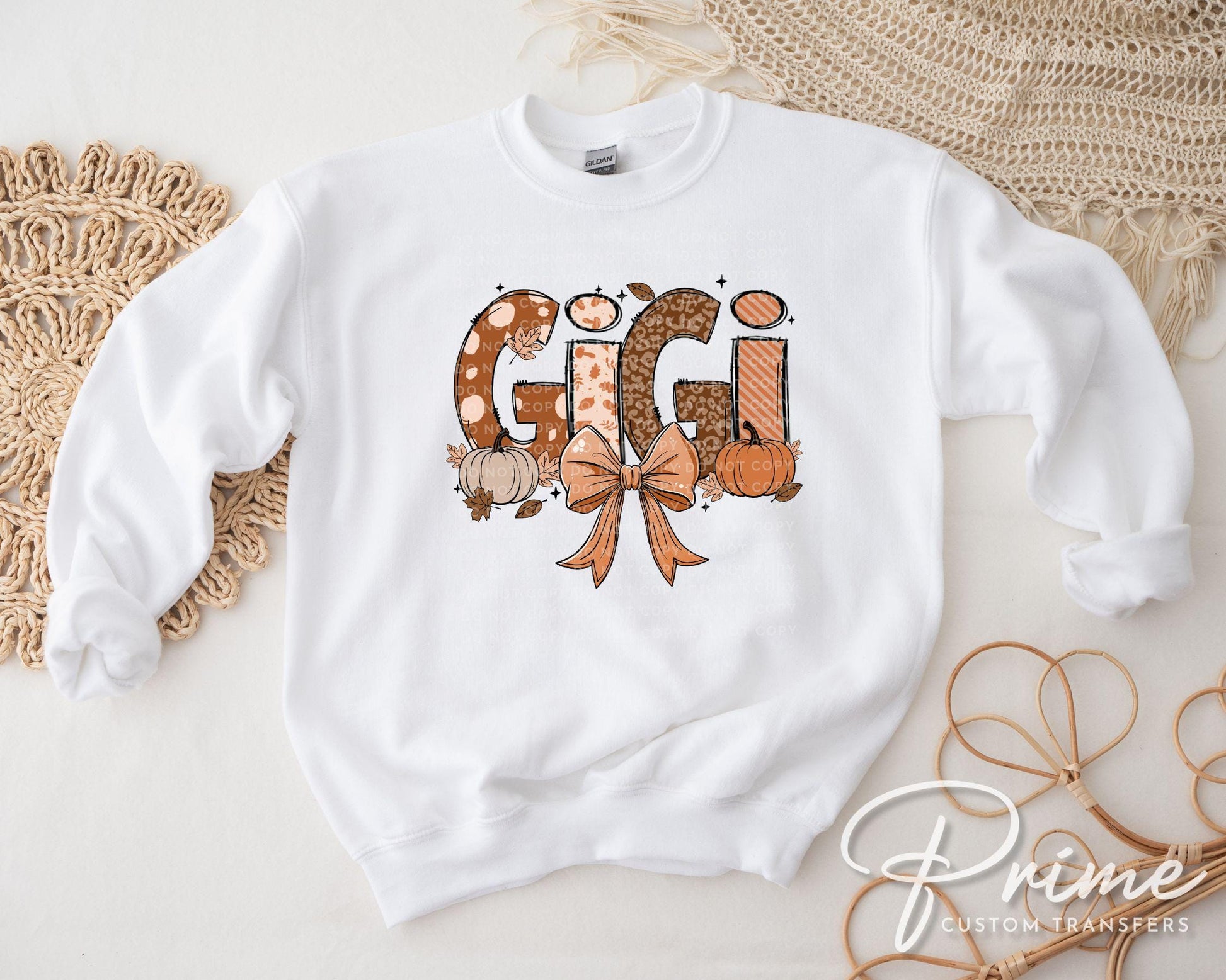 Coquette Fall Doodle Gigi DTF Transfer, Ready to Press, T-shirt Transfers, Direct to Film, Lace, Ribbon, Autumn, Pumpkin, Gift for Grandma