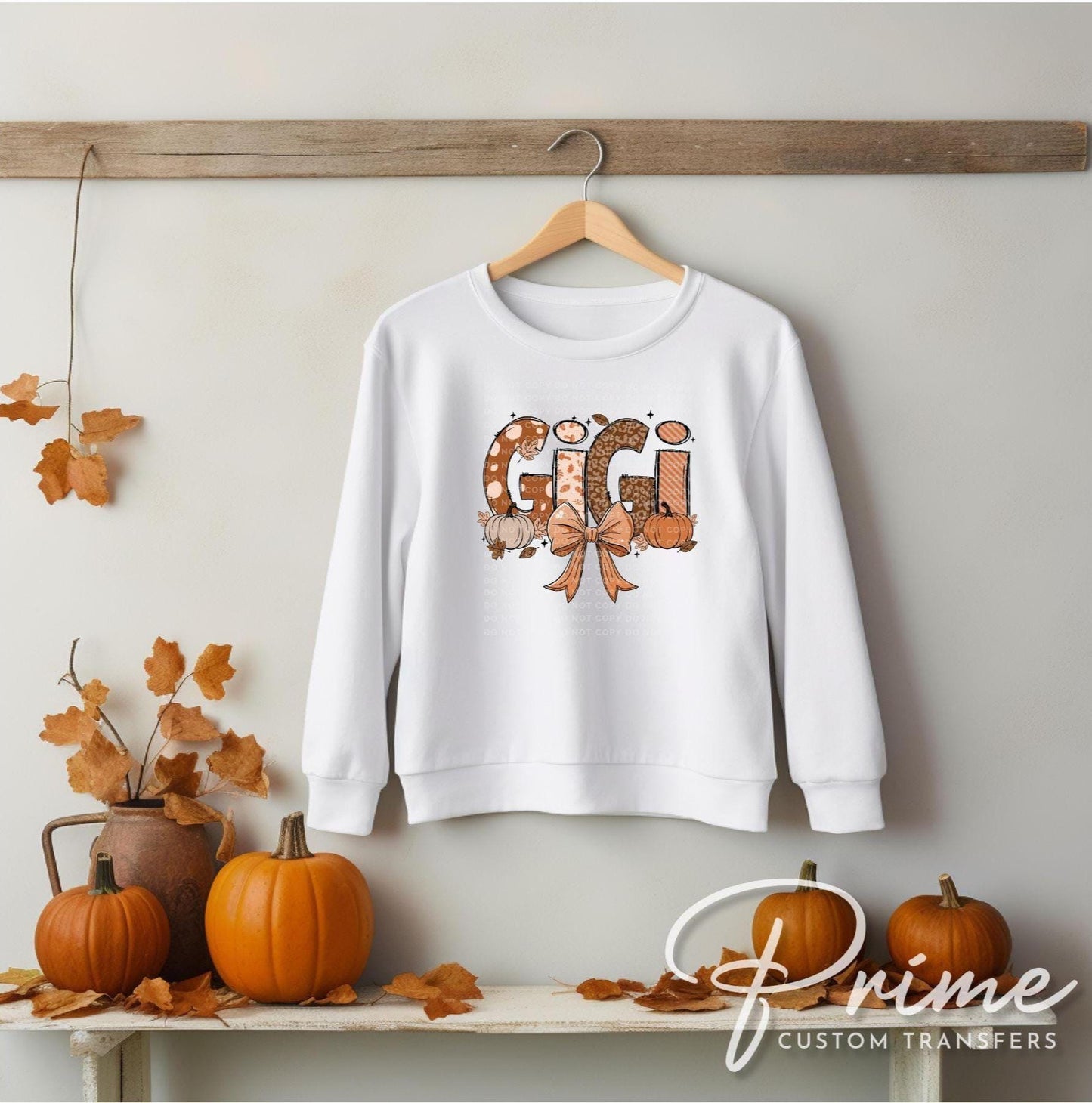 Coquette Fall Doodle Gigi DTF Transfer, Ready to Press, T-shirt Transfers, Direct to Film, Lace, Ribbon, Autumn, Pumpkin, Gift for Grandma