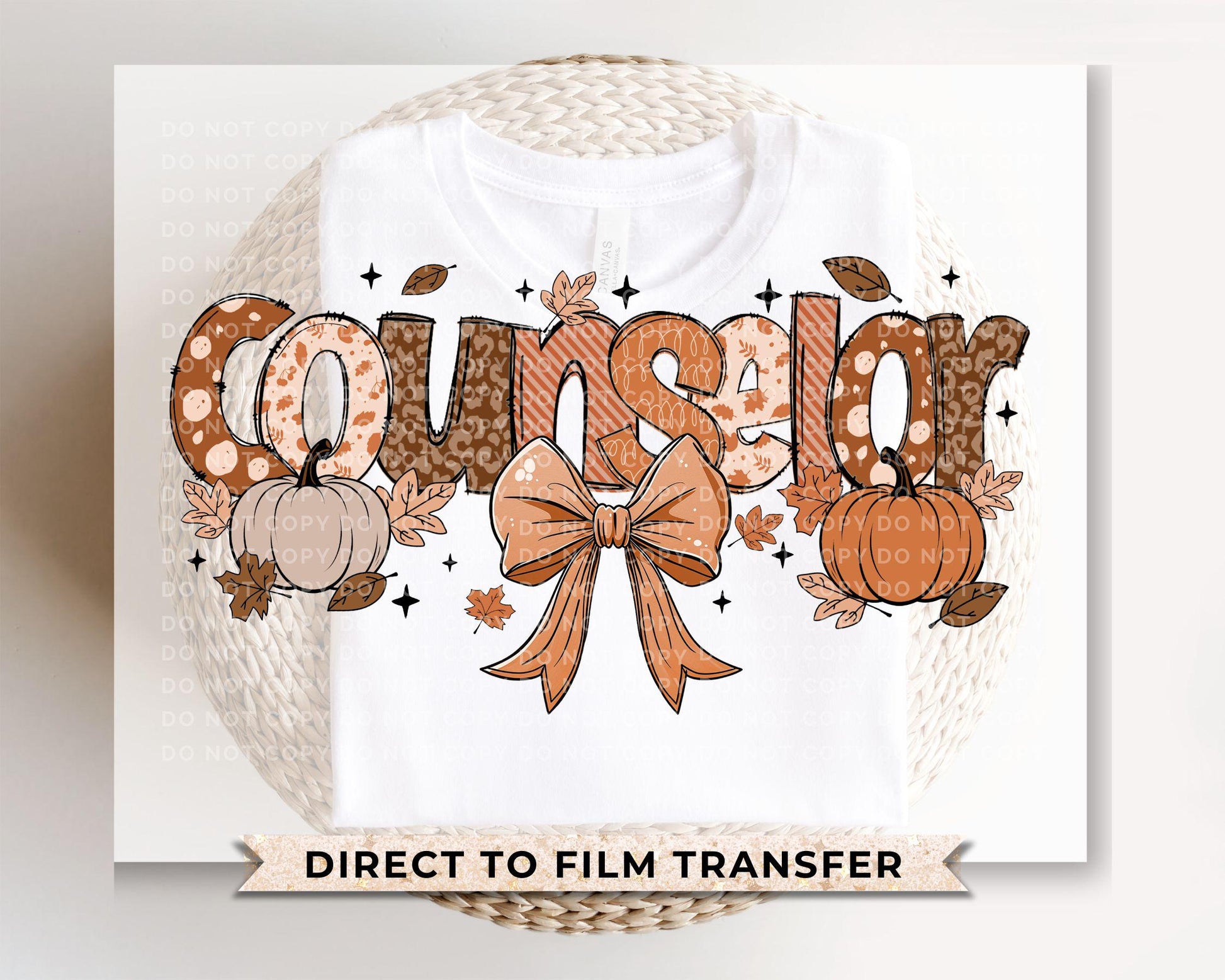 Coquette Fall School Counselor DTF transfer, Back to School, Heat Transfer, Ready to Press, Direct to Film, Autumn, Bow, Doodle, Teacher