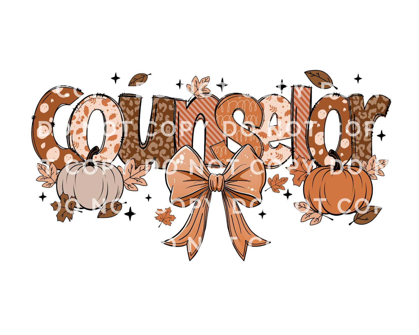 Coquette Fall School Counselor DTF transfer, Back to School, Heat Transfer, Ready to Press, Direct to Film, Autumn, Bow, Doodle, Teacher