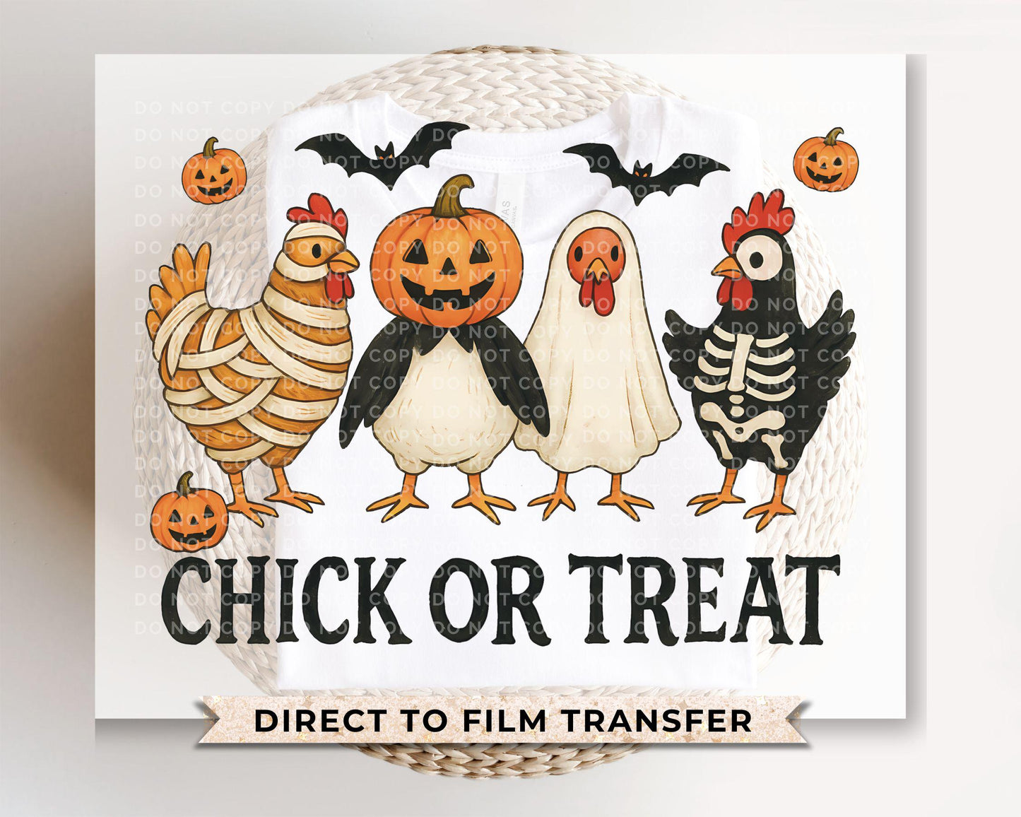 Chick Or Treat DTF Transfer, Ready to Press, Heat Transfer, Direct to Film, Trendy, Autumn, Spooky Chicken Halloween, Funny, Goose, Farm