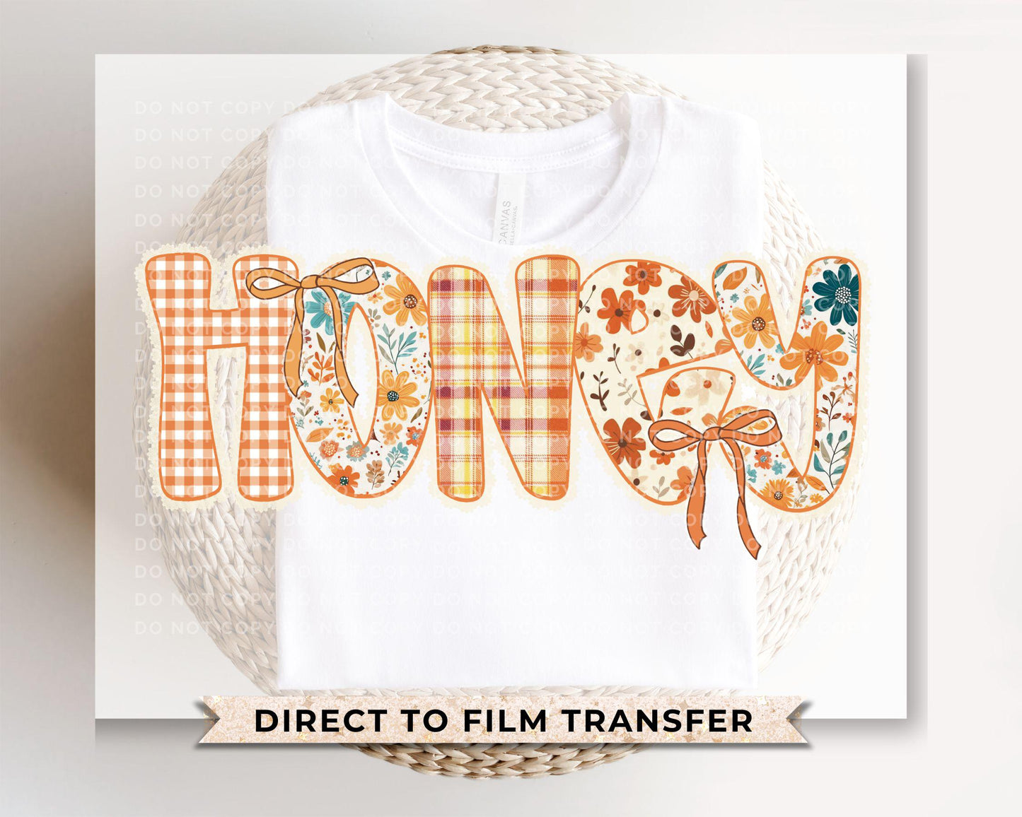 Coquette Preppy Floral Fall Honey DTF Transfer, Ready to Press, T-shirt Transfers, Direct to Film, Lace, Ribbon, Autumn, Gift for Grandma