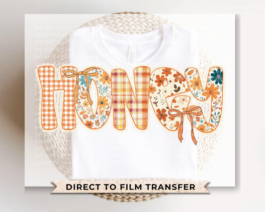 Coquette Preppy Floral Fall Honey DTF Transfer, Ready to Press, T-shirt Transfers, Direct to Film, Lace, Ribbon, Autumn, Gift for Grandma