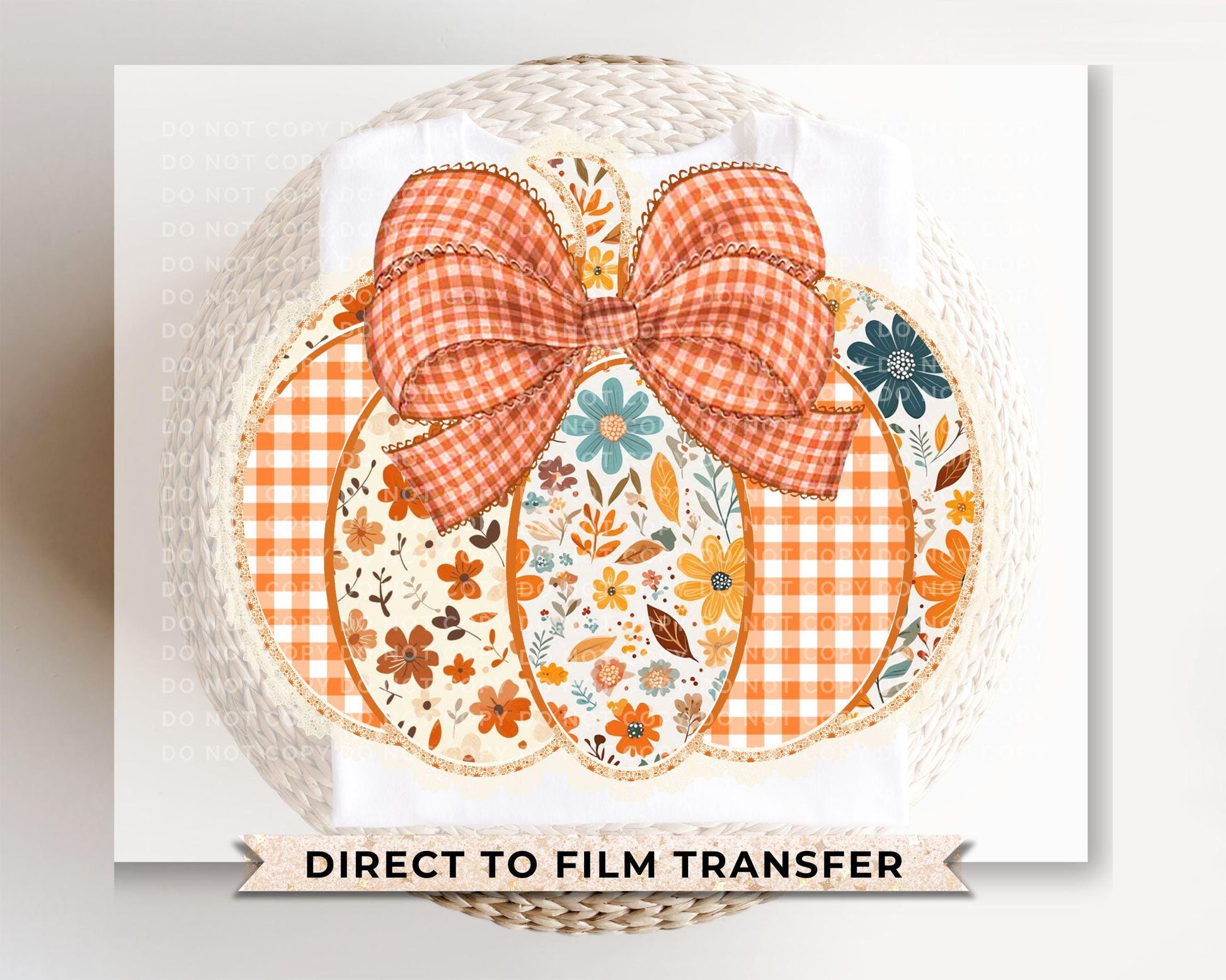 Fall DTF Transfers, Ready to Press, T-shirt Transfers, Heat Transfer, Direct to Film, Trendy, Bow, Faux Lace, Coquette Preppy Floral Pumpkin