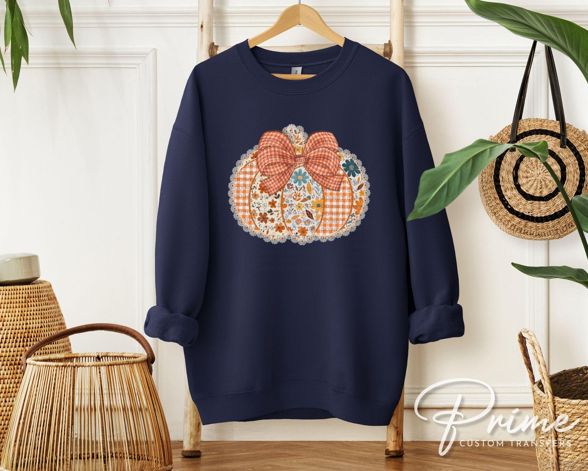 Fall DTF Transfers, Ready to Press, T-shirt Transfers, Heat Transfer, Direct to Film, Trendy, Bow, Faux Lace, Coquette Preppy Floral Pumpkin