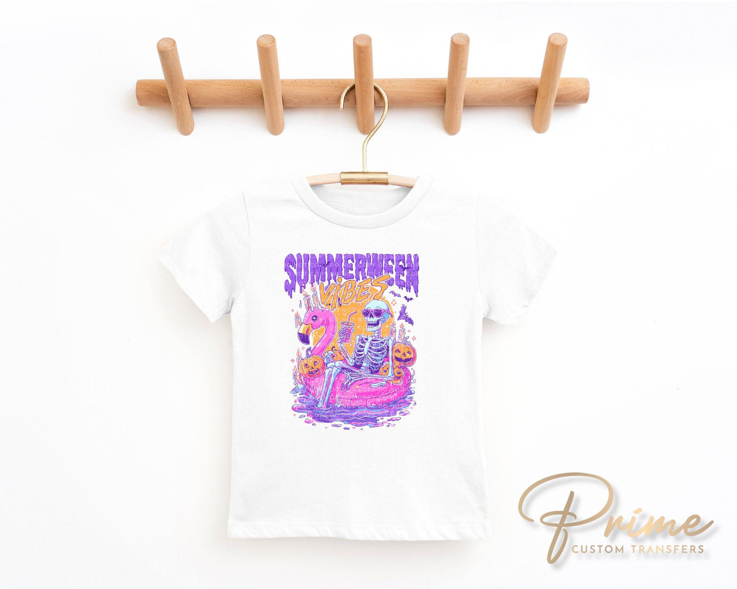 Summerween Vibes DTF Transfers, Ready to Press, T-shirt Transfers, Heat Transfer, Direct to Film, Summer Halloween, Flamingo Pool Pumpkins