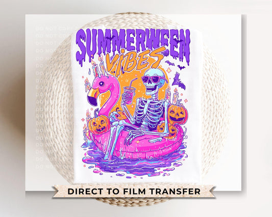 Summerween Vibes DTF Transfers, Ready to Press, T-shirt Transfers, Heat Transfer, Direct to Film, Summer Halloween, Flamingo Pool Pumpkins