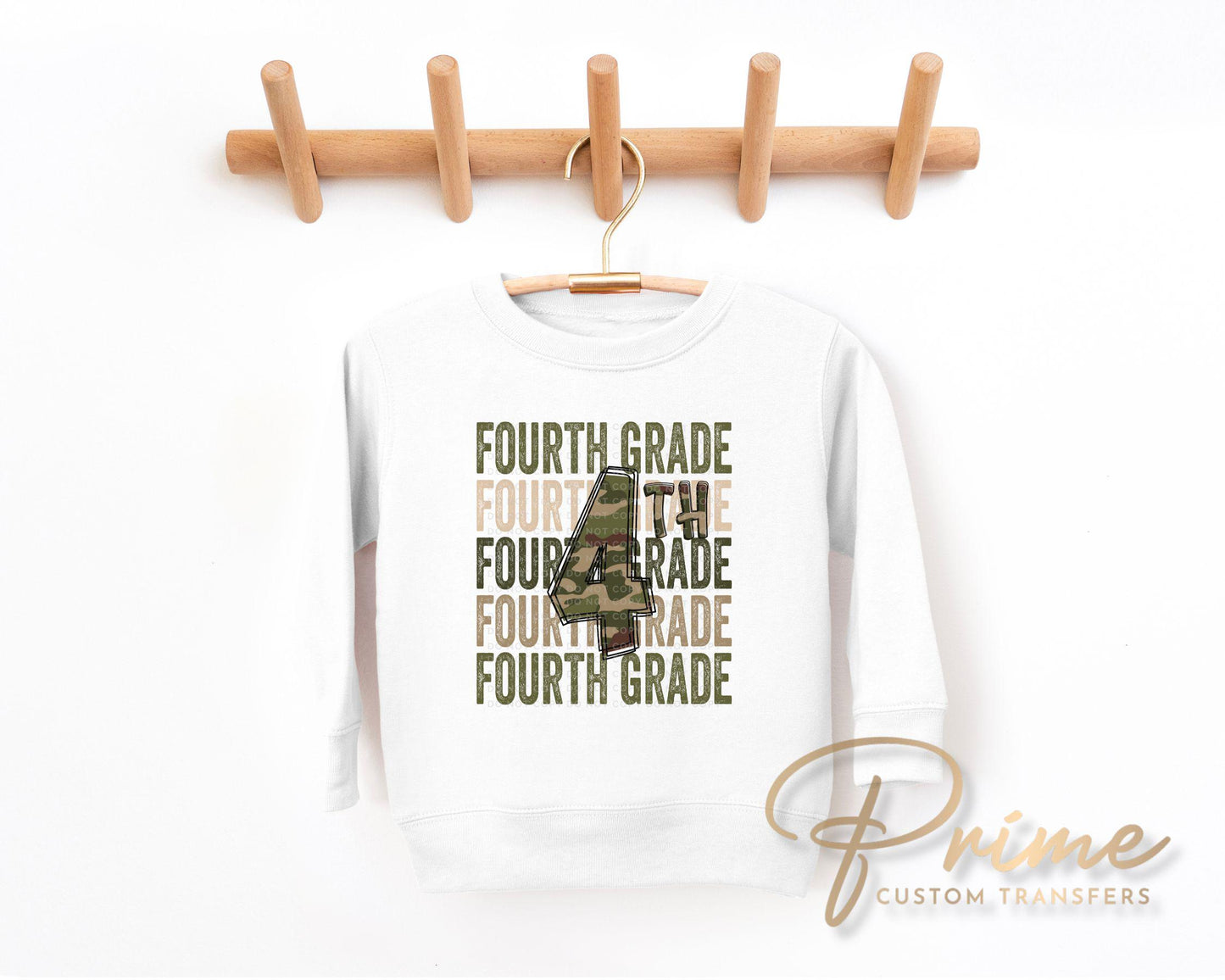 Fourth Grade DTF Transfer, First Day of School, Heat Transfer, Ready to Press, Direct to Film, Camo, Camouflage, 4th, First Day of School