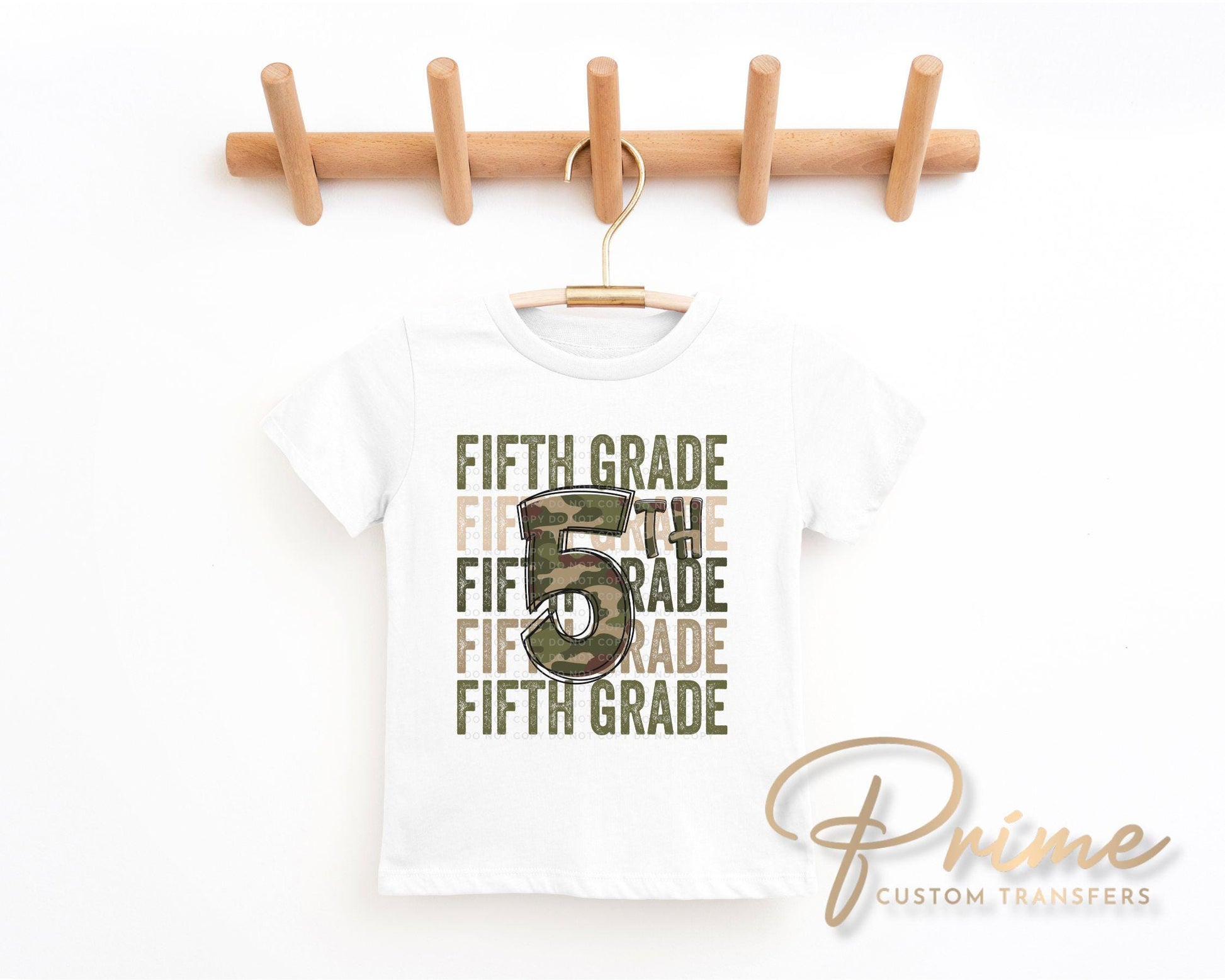Fifth Grade DTF Transfer, First Day of School, Heat Transfer, Ready to Press, Direct to Film, Camo, Camouflage, 5th, First Day of School