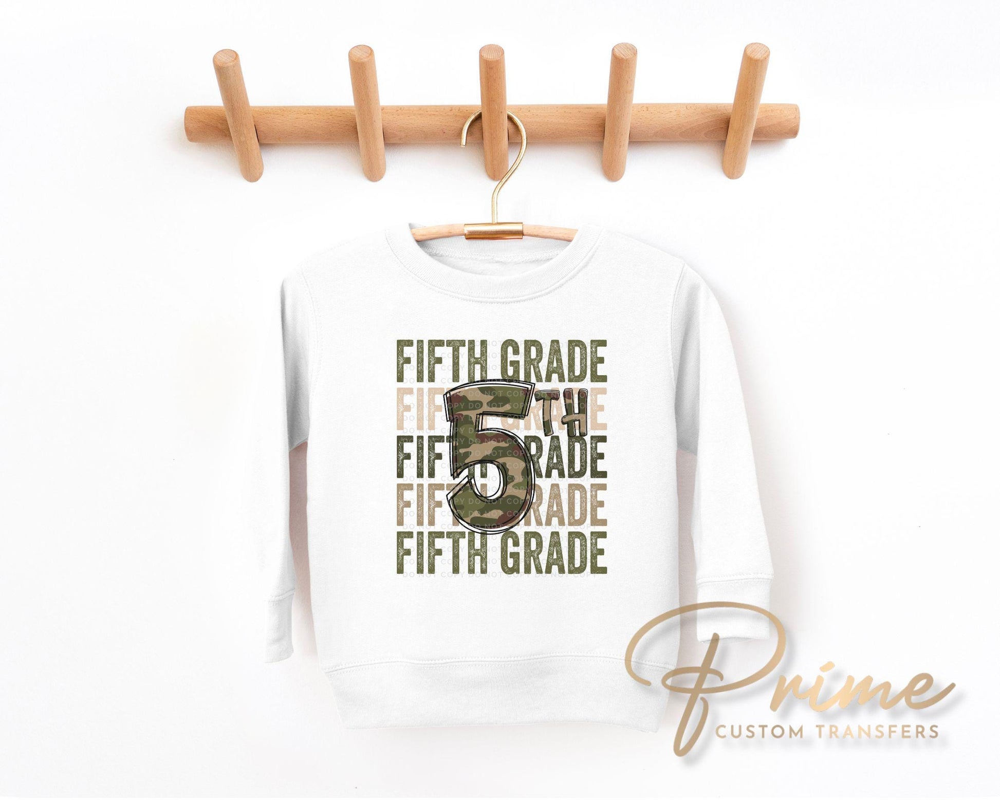 Fifth Grade DTF Transfer, First Day of School, Heat Transfer, Ready to Press, Direct to Film, Camo, Camouflage, 5th, First Day of School