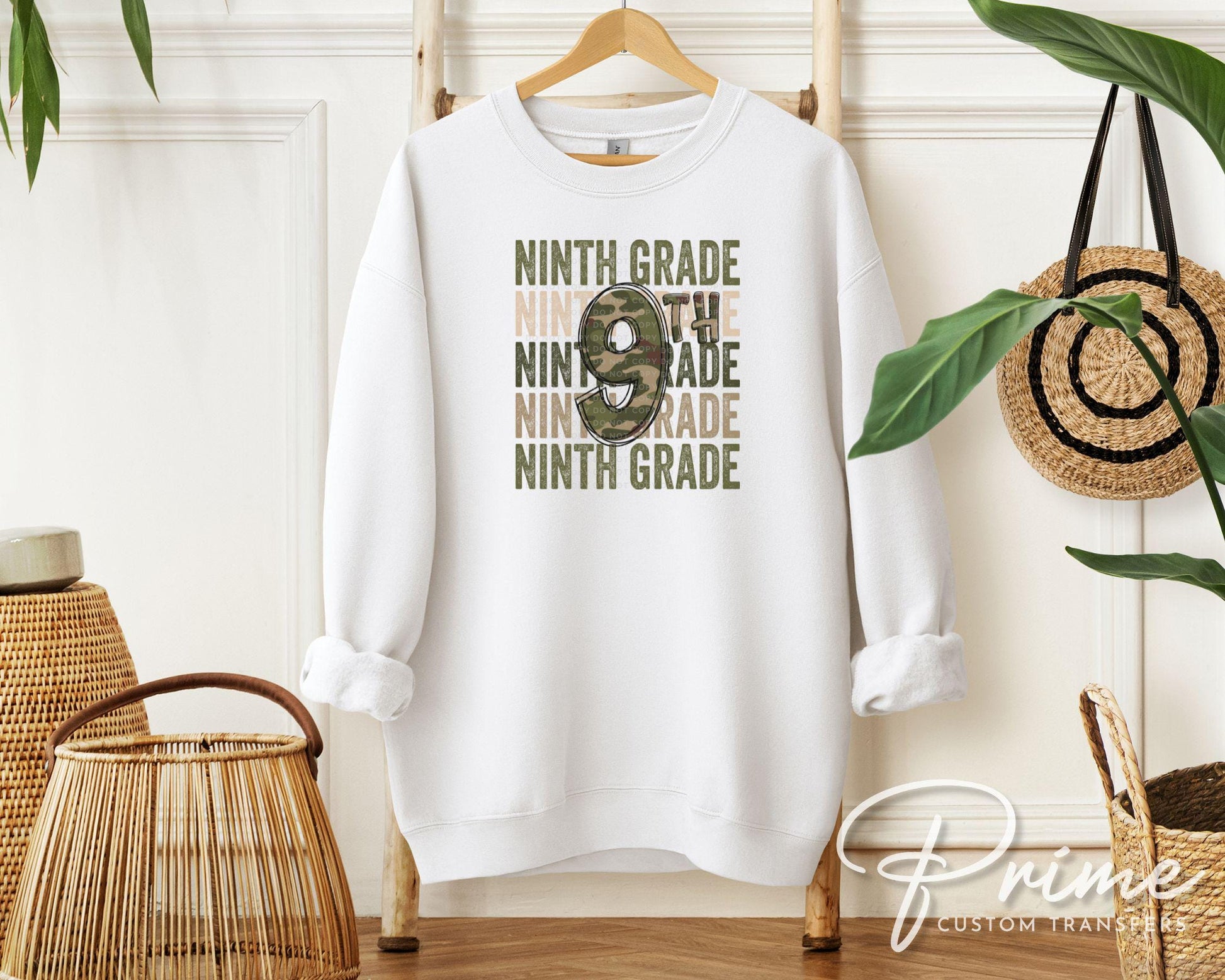 Ninth Grade DTF Transfer, First Day of School, Heat Transfer, Ready to Press, Direct to Film, Camo, Camouflage, 9th, First Day of School