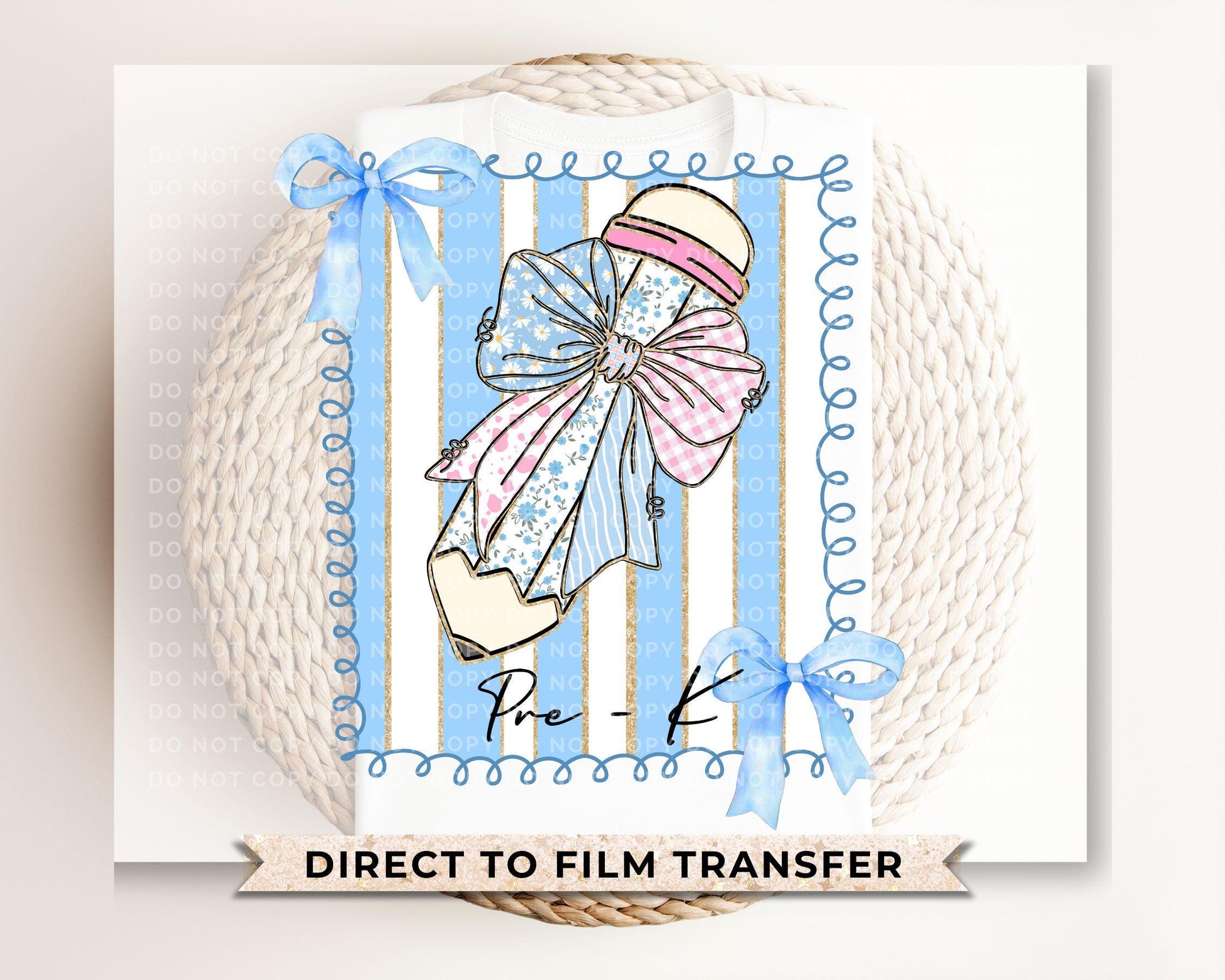 Coquette Pre K DTF Transfer, Ready to Press, T-shirt Transfer, Heat Transfer, Direct to Film, Back to School, Pencil Bow, Floral Preschool