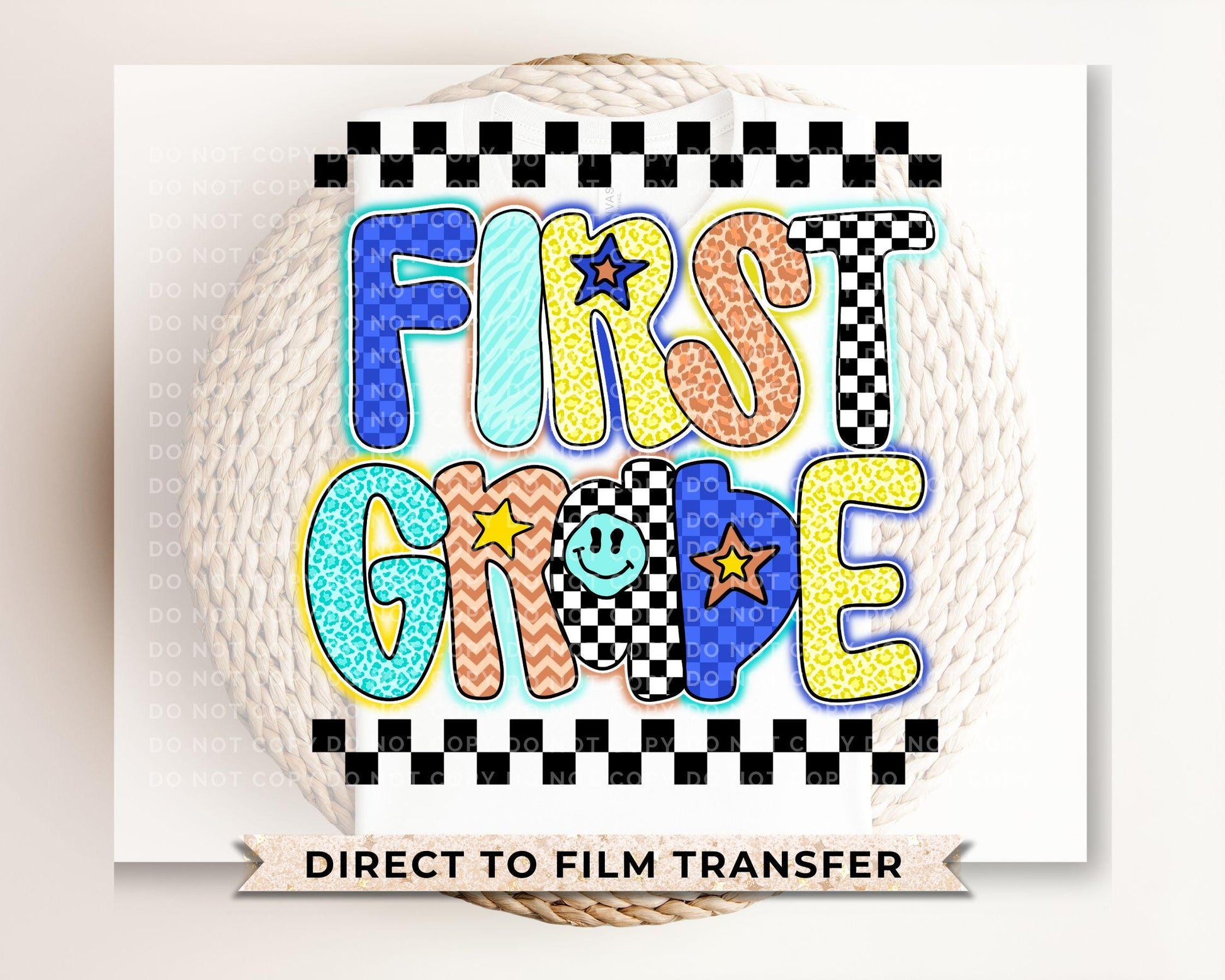 First Day of School DTF Transfer, Ready to Press, T-shirt Transfer, Heat Transfer, Direct to Film, Back to School, Neon, Checkered, Preppy