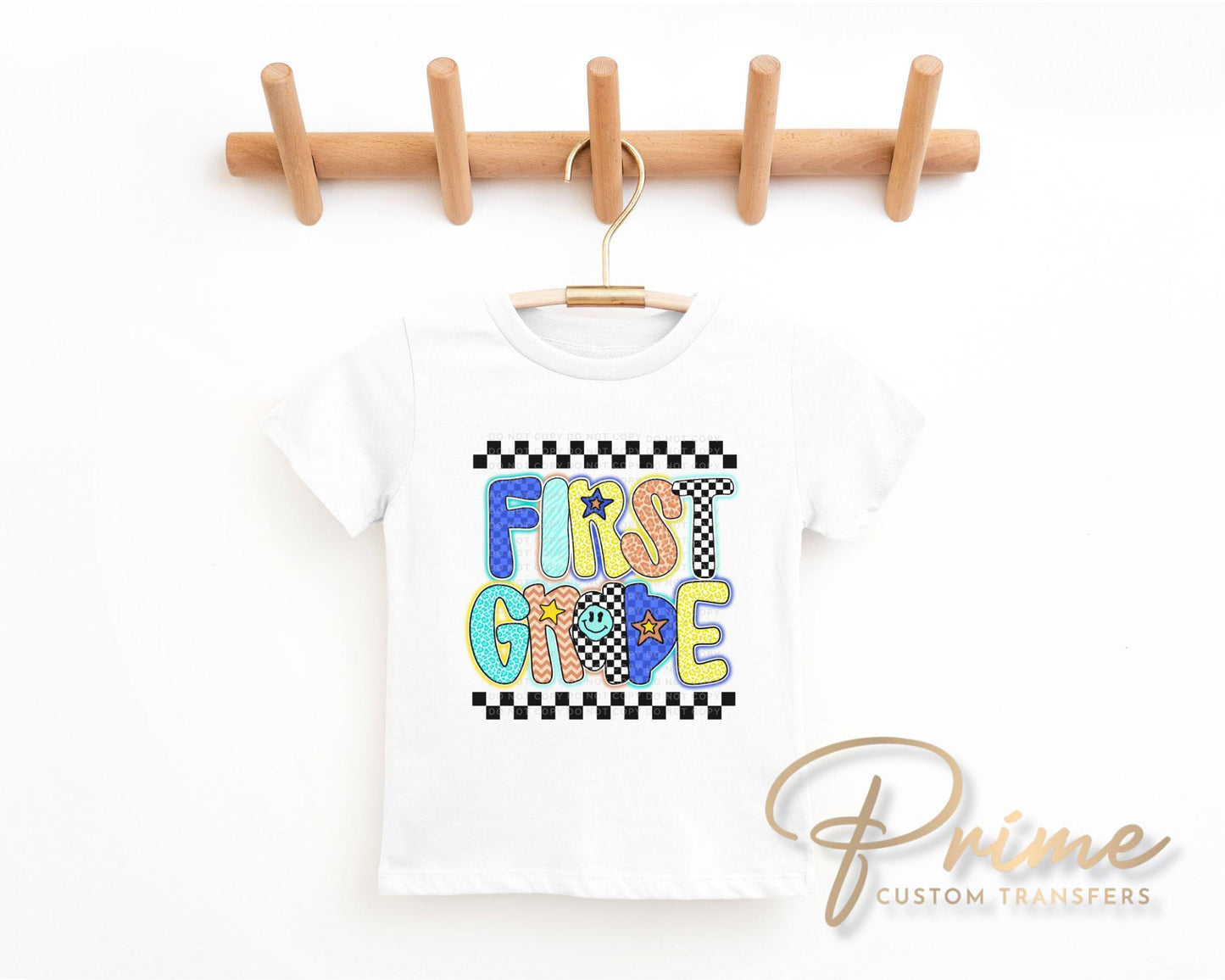 First Day of School DTF Transfer, Ready to Press, T-shirt Transfer, Heat Transfer, Direct to Film, Back to School, Neon, Checkered, Preppy