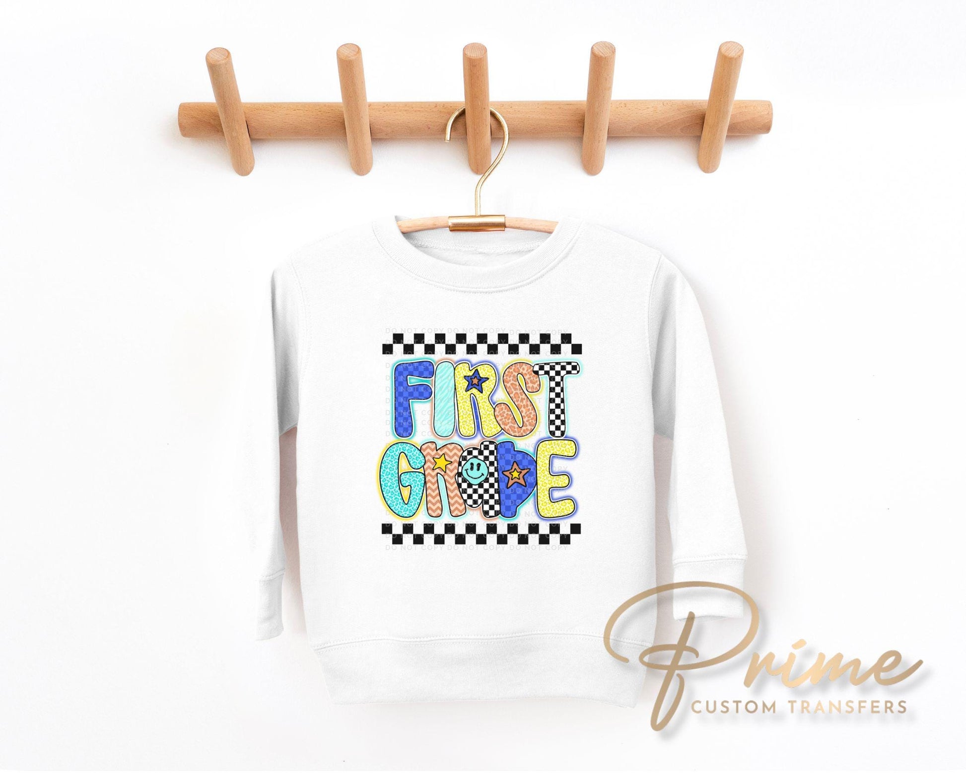 First Day of School DTF Transfer, Ready to Press, T-shirt Transfer, Heat Transfer, Direct to Film, Back to School, Neon, Checkered, Preppy