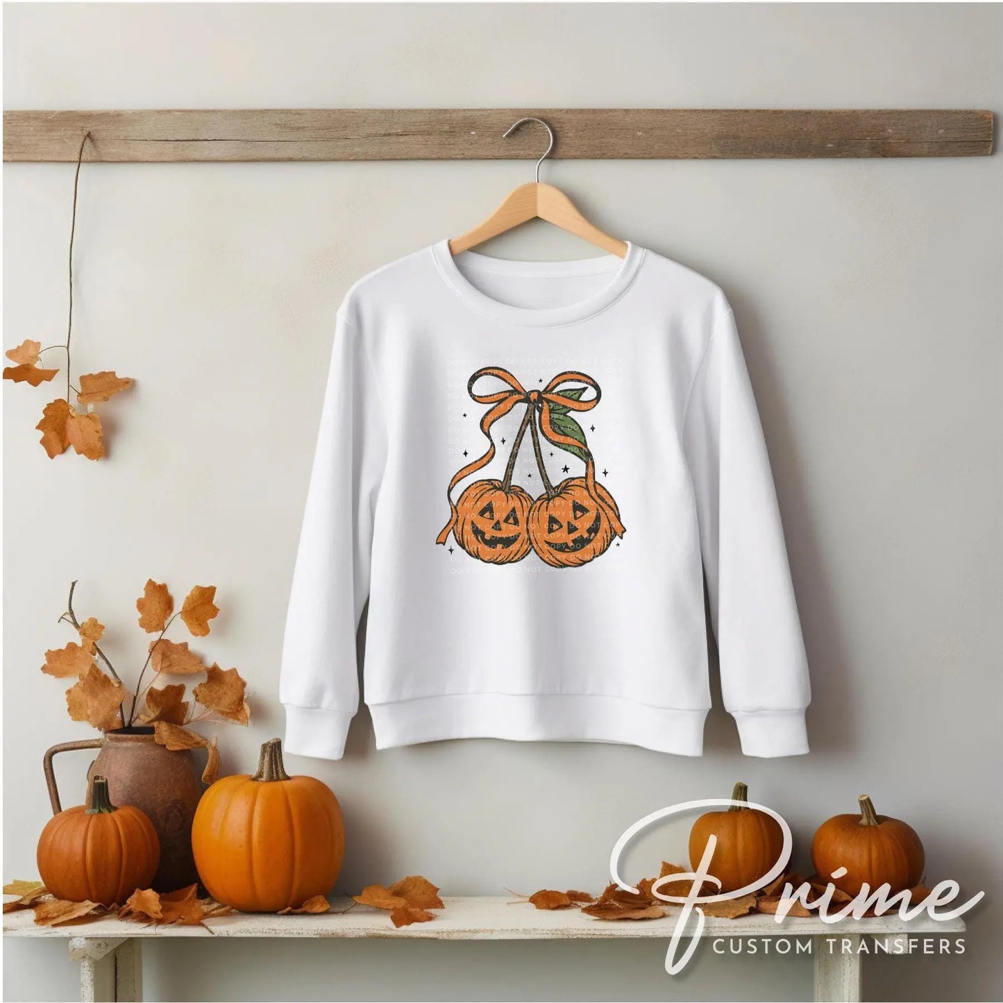 Halloween DTF Transfer, Ready to Press, T-shirt Transfers, Heat Transfer, Direct to Film, Trendy, Fall, Bow, Coquette Pumpkin Cherries