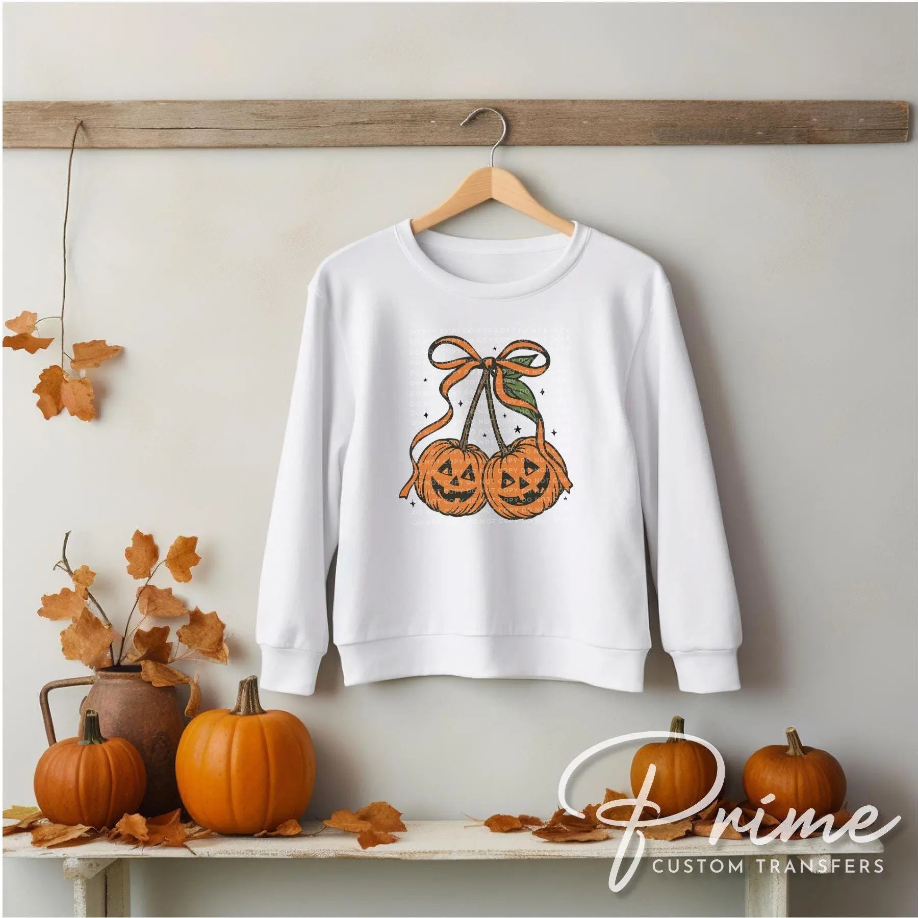 Halloween DTF Transfer, Ready to Press, T-shirt Transfers, Heat Transfer, Direct to Film, Trendy, Fall, Bow, Coquette Pumpkin Cherries