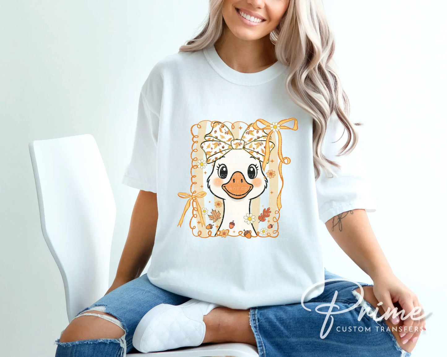 Coquette Autumn Goose DTF Transfer, Ready to Press, Heat Transfer, Direct to Film, Halloween, Trendy, Leaves, Bow, Girly, Pumpkins, Fall