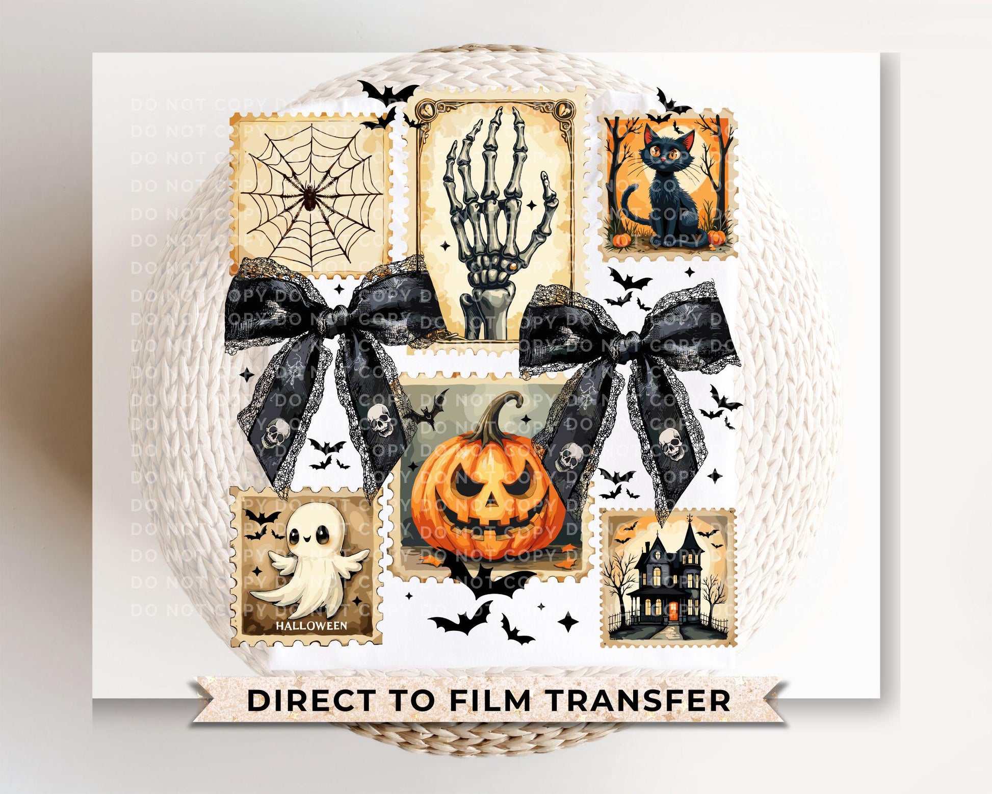 Halloween DTF Transfer, Ready to Press, T-shirt Transfer, Heat Transfer, Direct to Film, Trendy, Bow, Pumpkin, Spooky, Ghosts, Cat, Skeleton