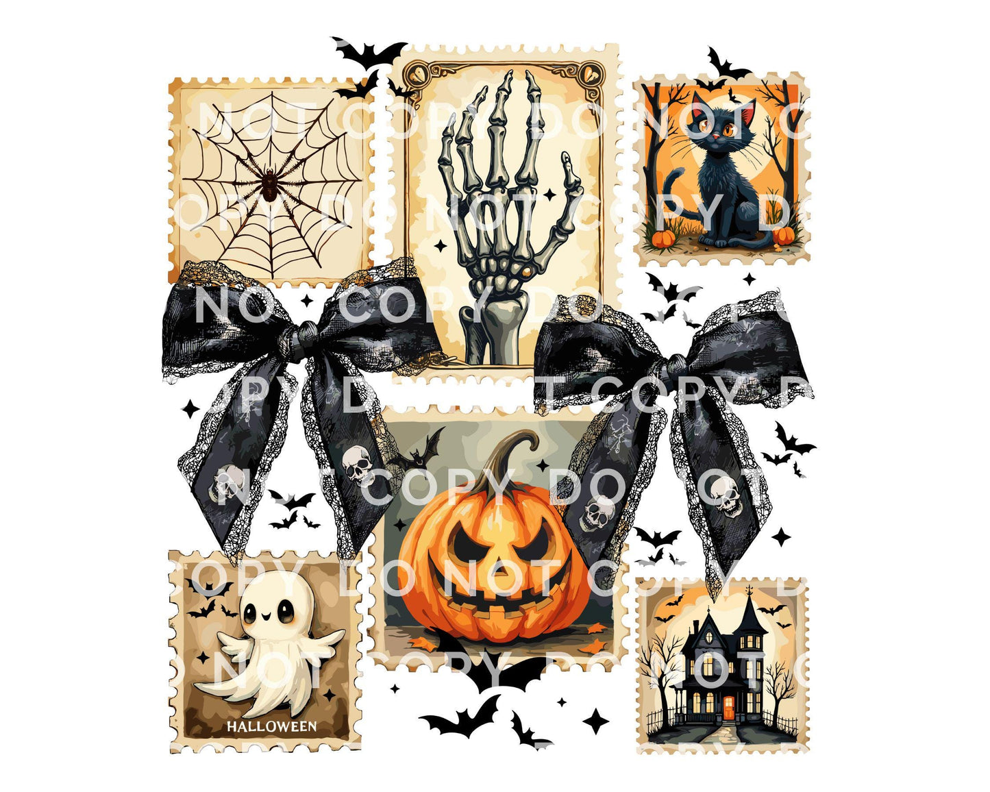 Halloween DTF Transfer, Ready to Press, T-shirt Transfer, Heat Transfer, Direct to Film, Trendy, Bow, Pumpkin, Spooky, Ghosts, Cat, Skeleton