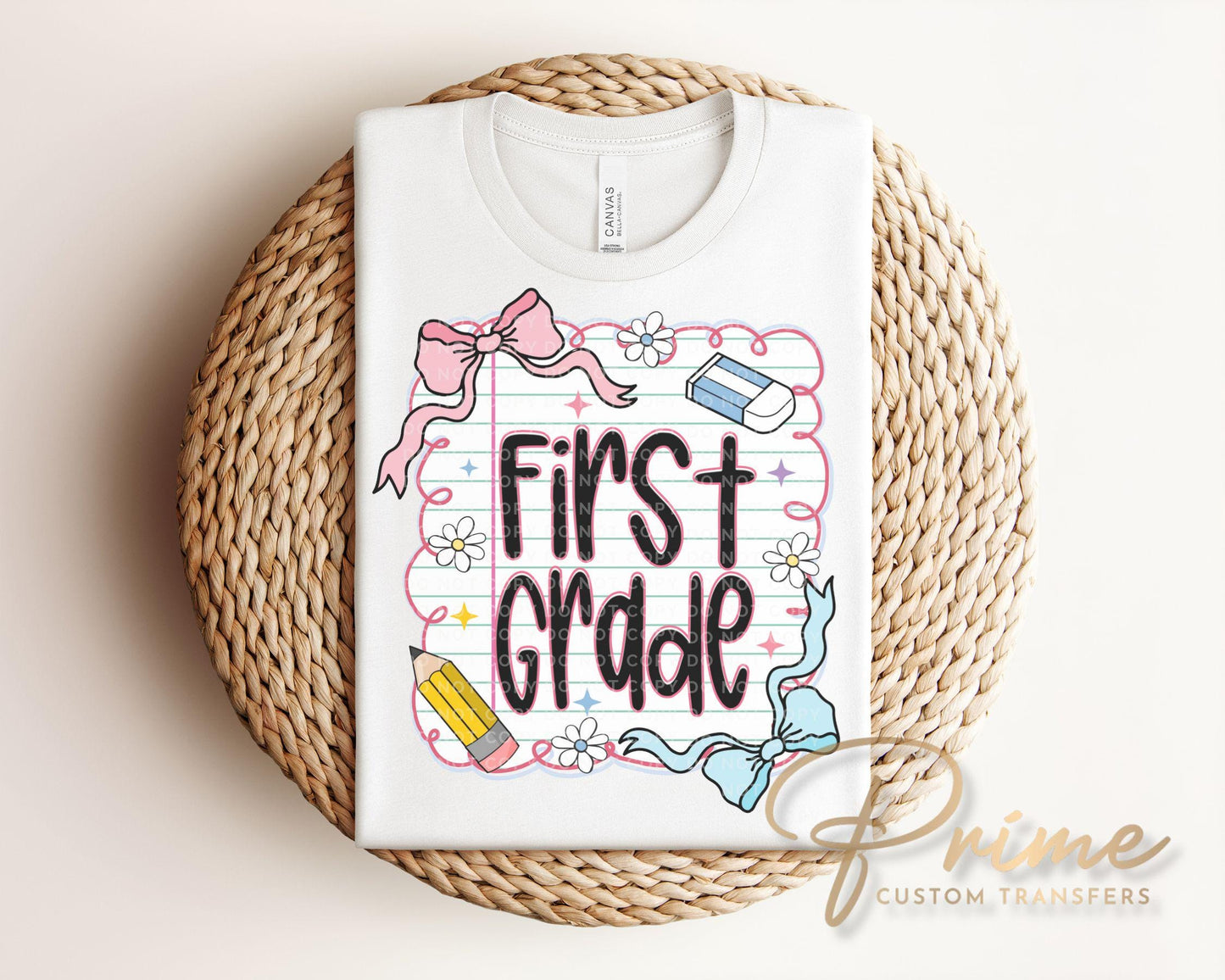 Back to School DTF Transfer, Ready to Press, T-shirt Transfer, Heat Transfer, Direct to Film, Coquette First Day Of School, First Grade