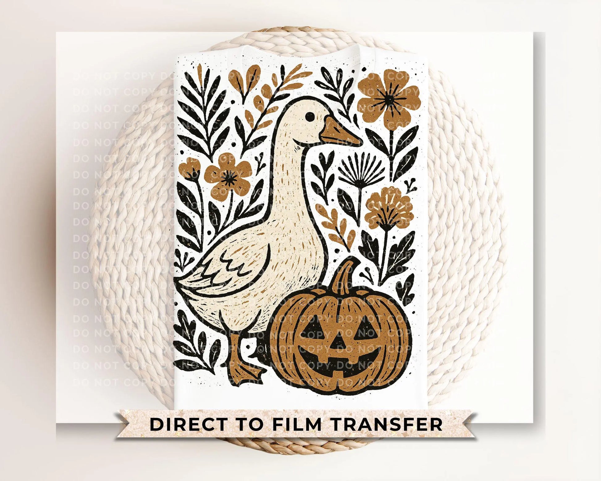 Coquette Autumn Goose DTF Transfer, Ready to Press, Heat Transfer, Direct to Film, Halloween, Trendy, Leaves, Bow, Girly, Pumpkins, Fall