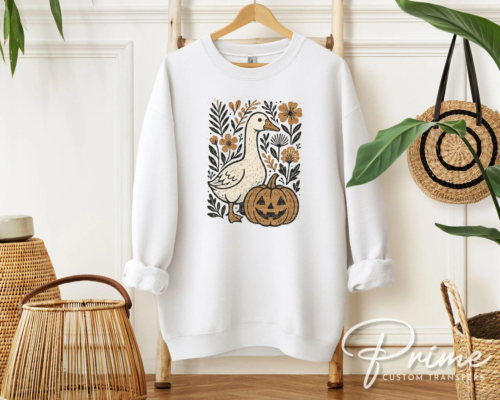 Coquette Autumn Goose DTF Transfer, Ready to Press, Heat Transfer, Direct to Film, Halloween, Trendy, Leaves, Bow, Girly, Pumpkins, Fall