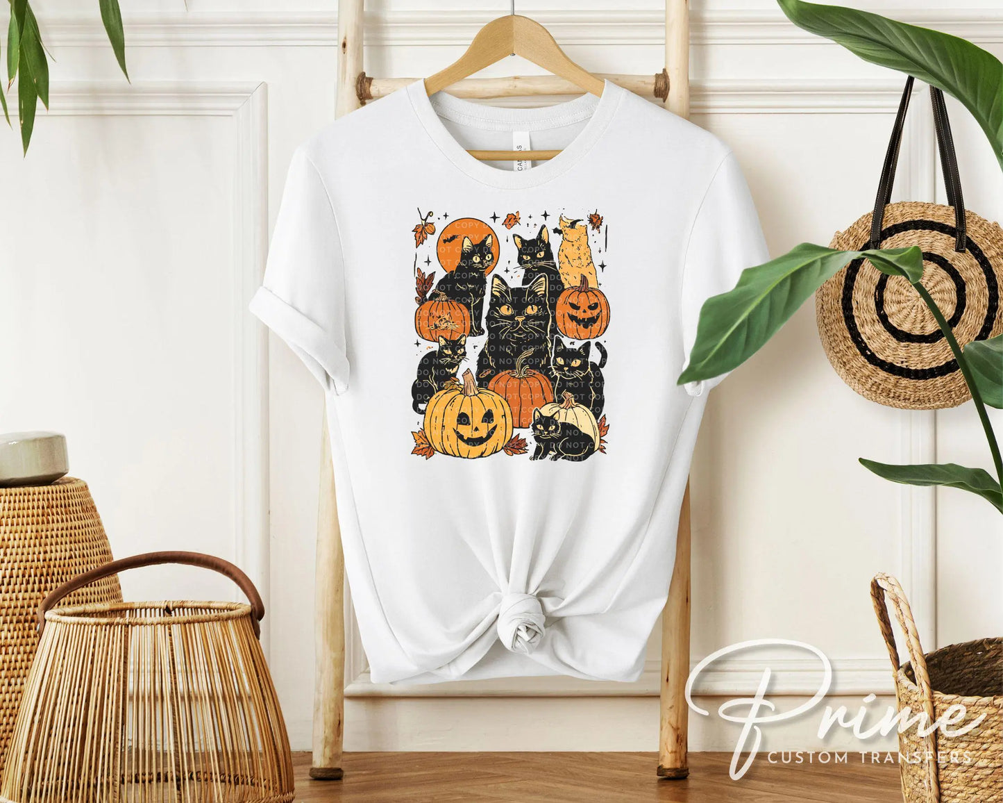 Autumn Black Cat DTF Transfer, Ready to Press, Heat Transfer, Direct to Film, Halloween, Trendy, Leaves, Gothic, Pumpkins, Fall, Kittens