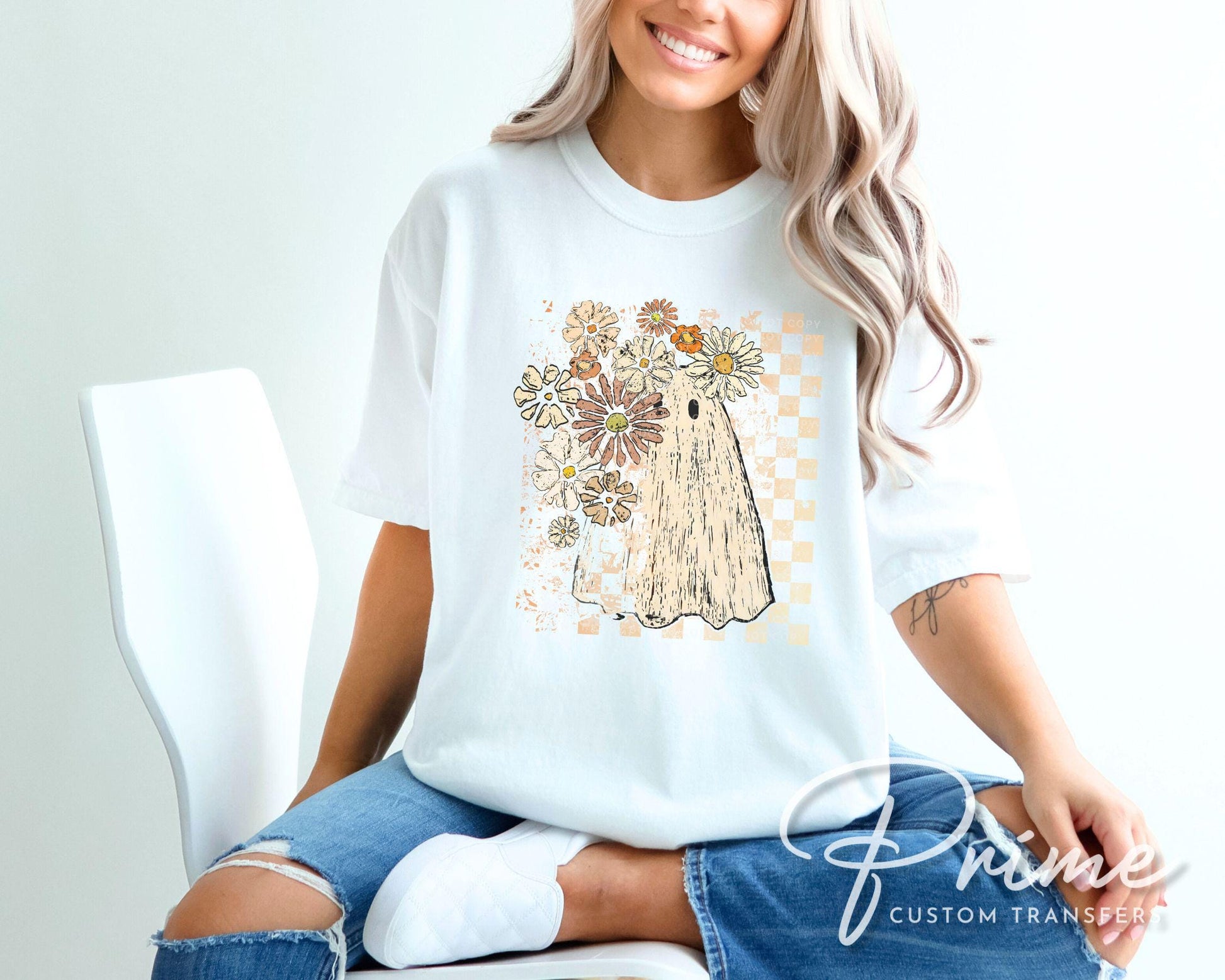 Floral Fall Ghost DTF Transfers, Ready to Press, T-shirt Transfers, Heat Transfer, Direct to Film, Popular, Trendy, Autumn Boho, Halloween