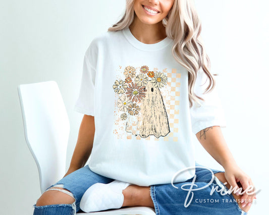 Floral Fall Ghost DTF Transfers, Ready to Press, T-shirt Transfers, Heat Transfer, Direct to Film, Popular, Trendy, Autumn Boho, Halloween